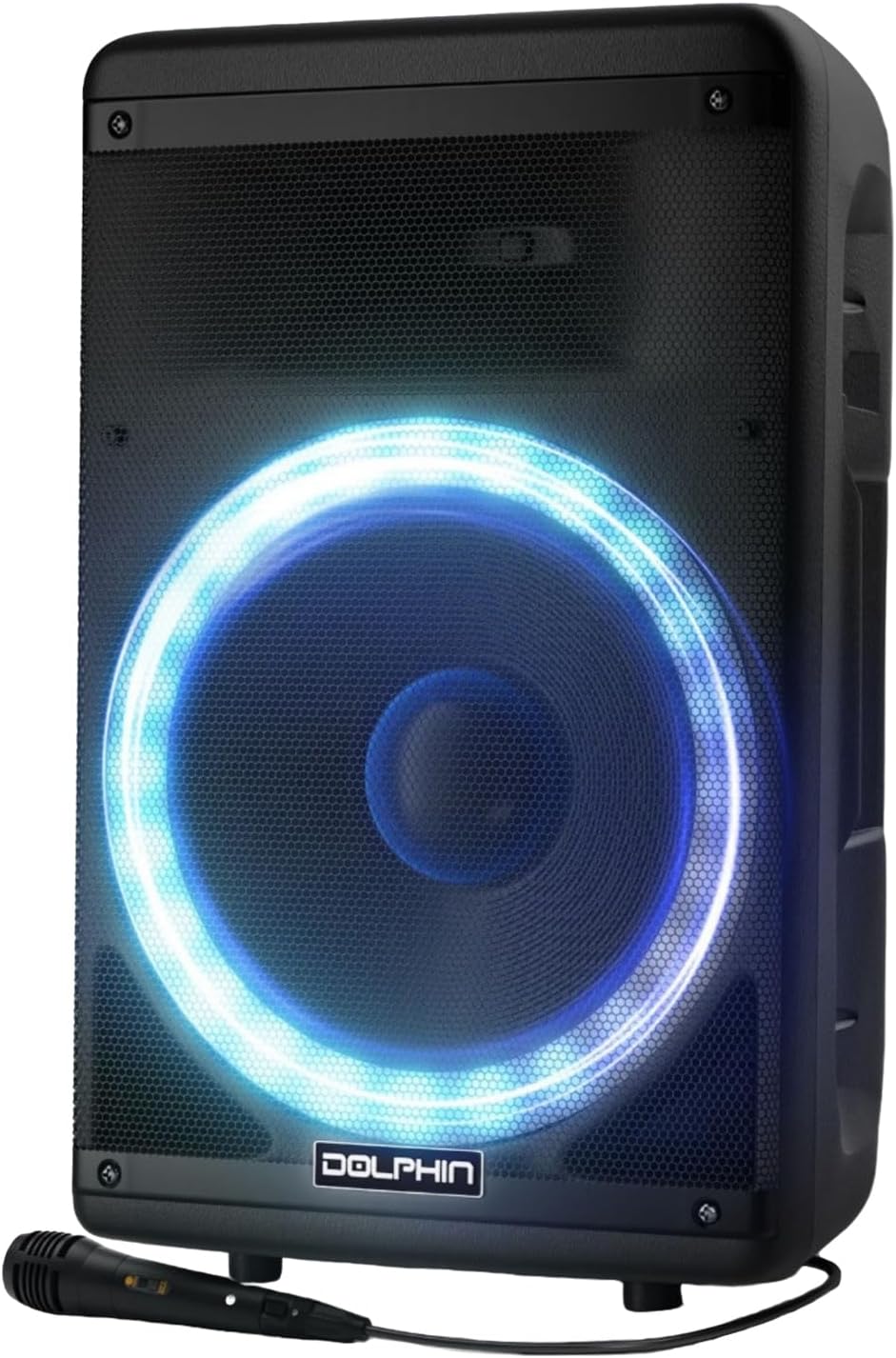 Dolphin Bluetooth Party Speaker with Wired Microphone, 15" Woofer | 3600W Output, WaveSync Pairing, LED Lights, USB, SD, TF & AUX Inputs