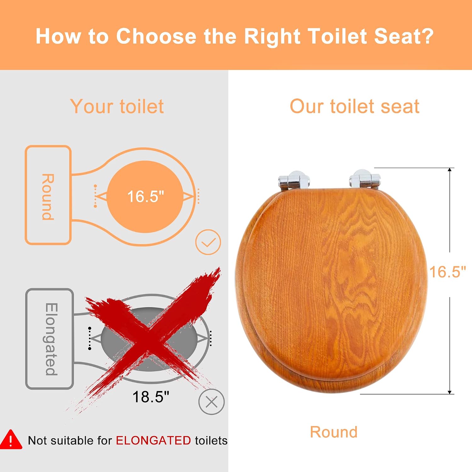 Angel Shield Toilet Seat with Zinc Alloy Hinges Quiet-Close Quick-Release Wood Molded UV Lid Easy Clean(Elongated,Black)