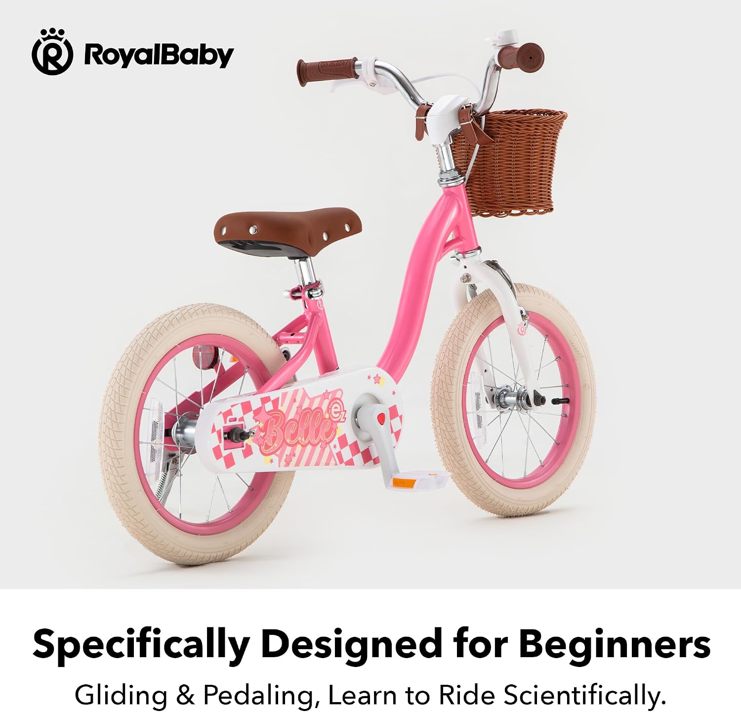 RoyalBaby Girls Bike Belle EZ Kids Bike, Balance and Pedal Bicycle, 14 16 18 Inch Wheel for Age 3-8 Years Toddlers to Big Kids, Pink & Purple