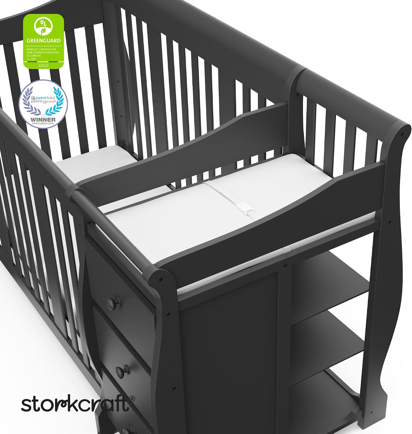 Storkcraft Portofino 5-in-1 Convertible Crib and Changer, Pebble Gray