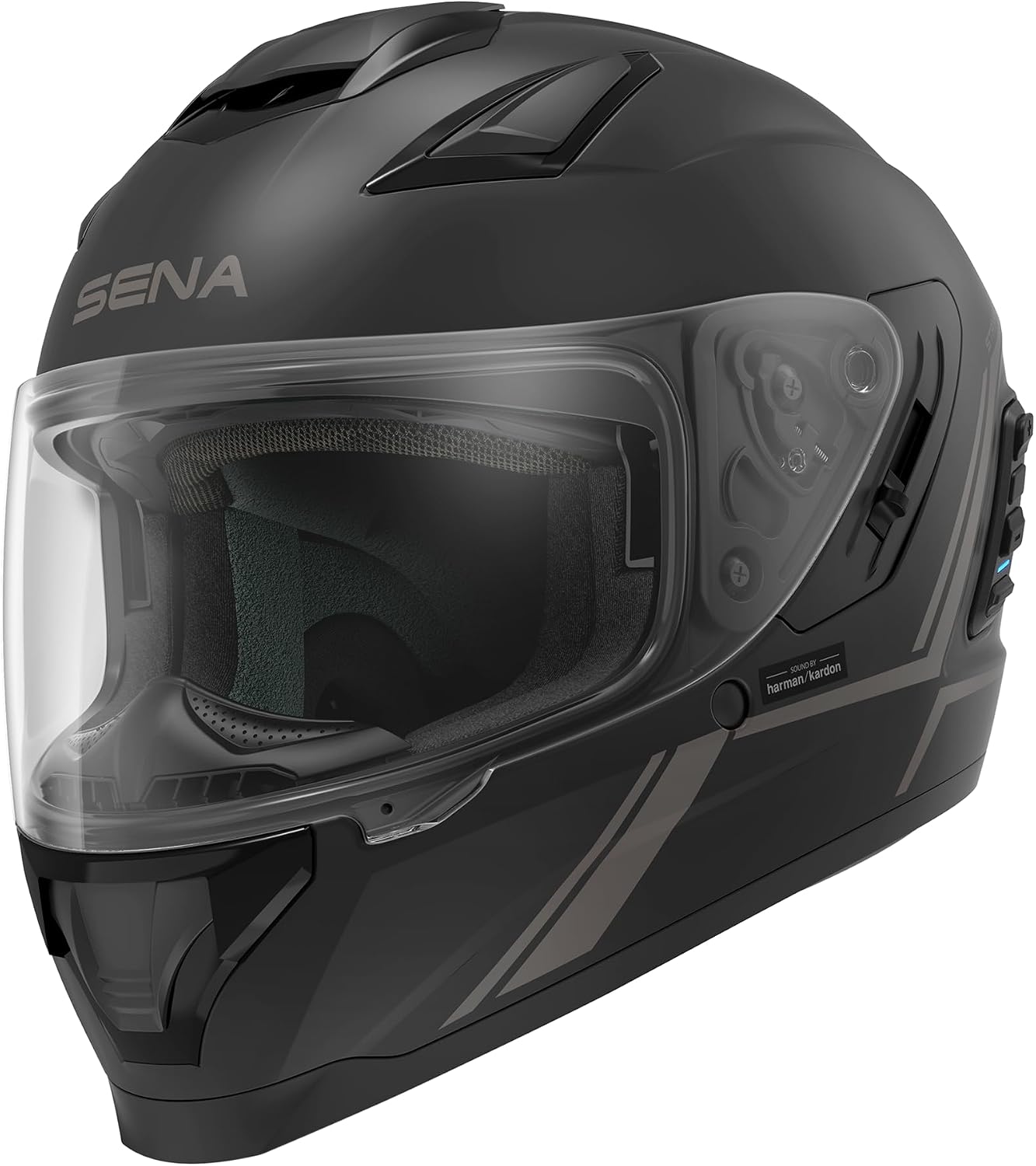 Sena Stryker Full Face Smart Helmet with Integrated Mesh and Bluetooth Communications, LED Taillight, and Sound by Harman Kardon, DOT (Gloss White, X-Large)