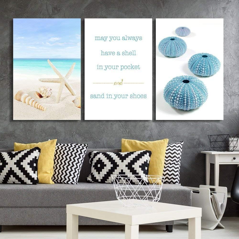 wall26 Canvas Prints Wall Art - Ocean Themed 3 Panel Wall Art with Wave,Anchor and Rudder - 16"x24" x 3 Panels