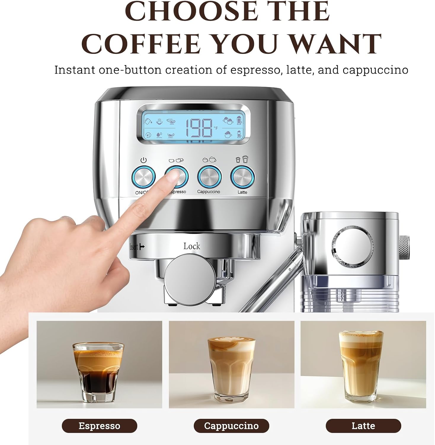 AMZCHEF Espresso Machine, Auto Milk Frother, 20 Bar Pressure | Home Coffee Maker with 61oz Removable Tank & LCD Display, One-Touch Latte for Beginners