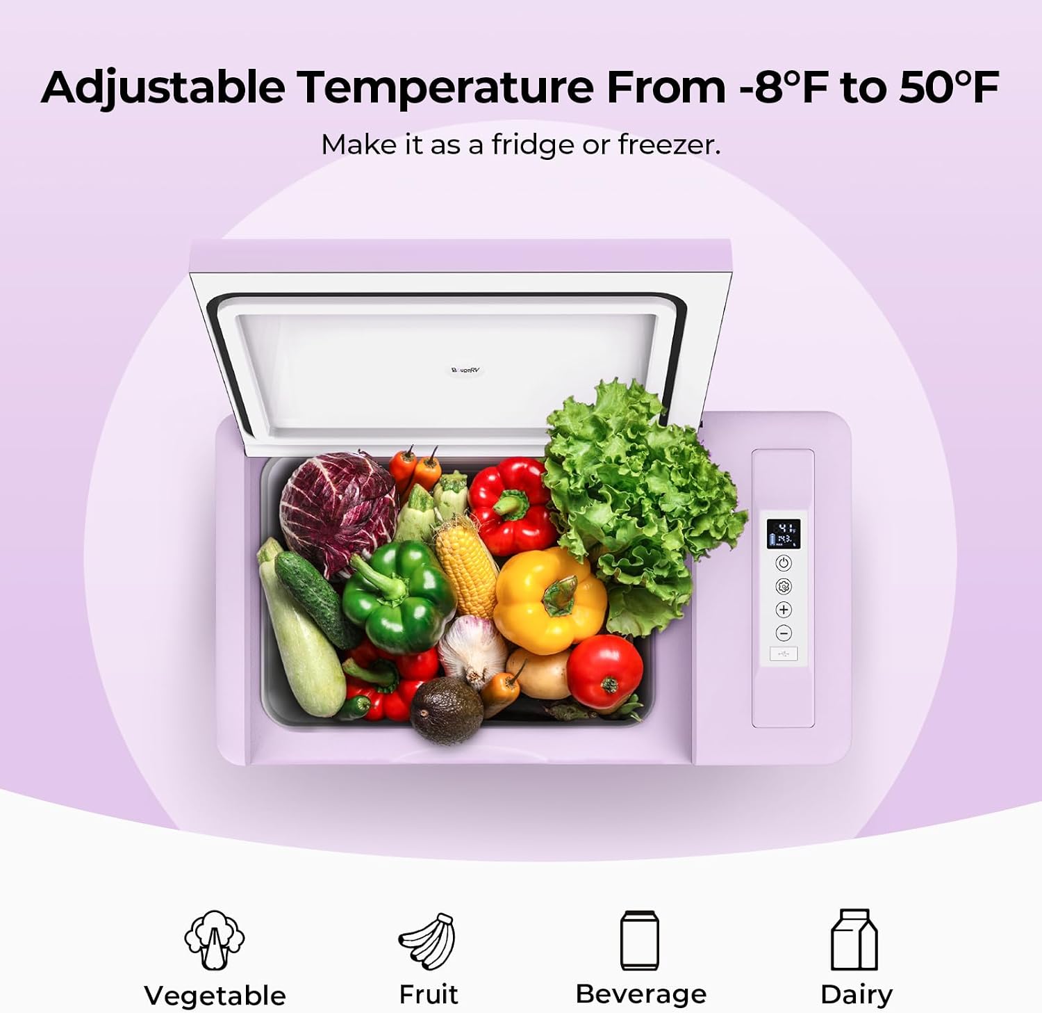 BougeRV 12v refrigerator 23 Quart, -8℉~50℉ Portable Freezer for Car, Grey