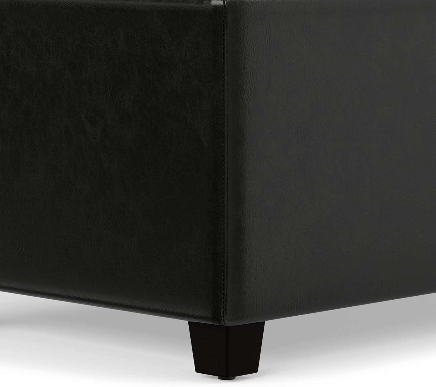 SIMPLIHOME Avalon 54" Wide Vegan Leather Storage Ottoman in Tanners Brown