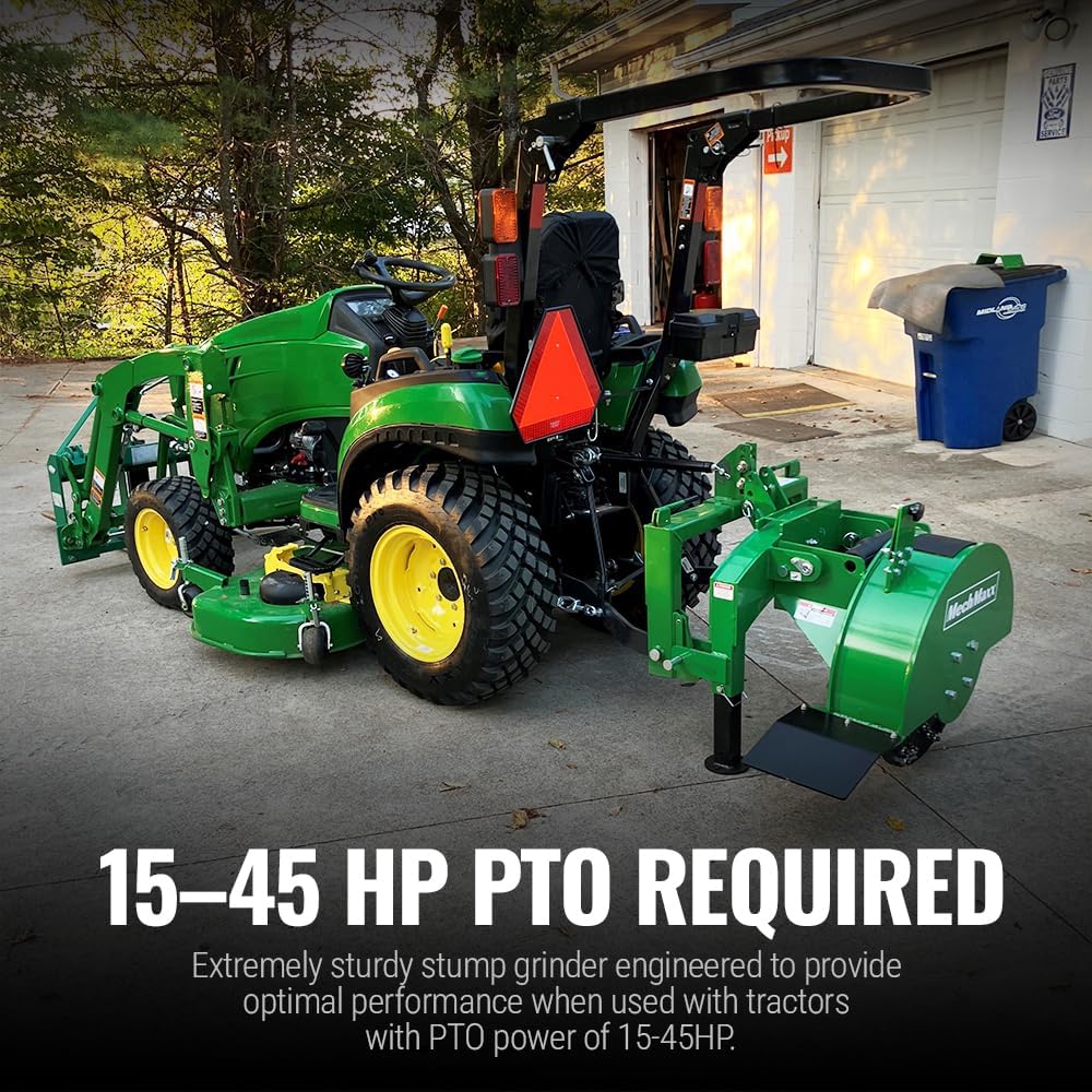 MechMaxx Heavy Duty 3-Point PTO Powered Stump Root Grinder For 15-45HP Tractors With 34 Carbide Teeth, 6'' Cutting Depth, 24'' Flywheel Diameter, Model SG24 Orange