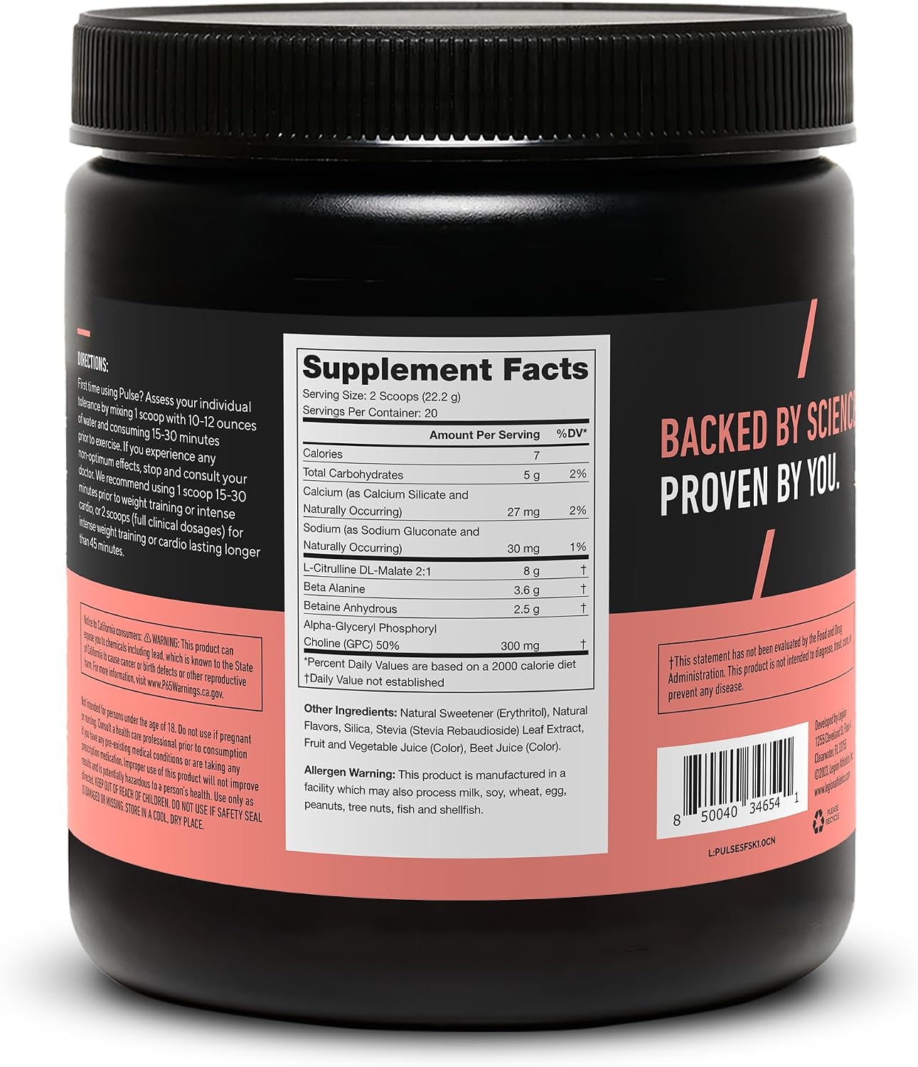 LEGION Pulse Pre Workout Supplement - All Natural Nitric Oxide Preworkout Drink to Boost Energy, Creatine Free, Naturally Sweetened, Beta Alanine, Citrulline, Alpha GPC (Caffeine Free Blue Razz)