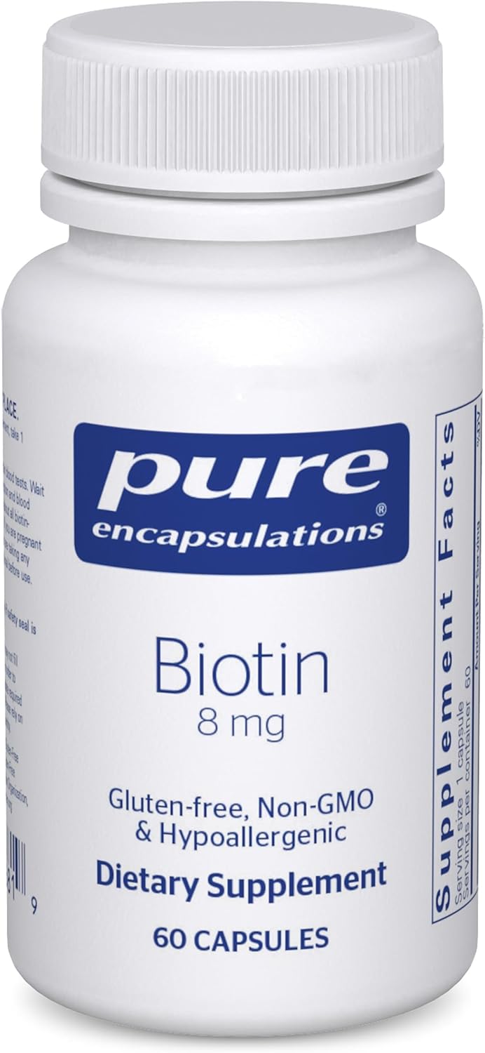 Pure Encapsulations Biotin 8 mg - B Vitamin Supplement to Aid Stress Relief, Hair, Skin & Nail Strengthening, Metabolism, Carbohydrate Support & Nervous System* - with Premium Biotin - 120 Capsules | B Vitamin Supplement for Stress Relief, Hair, Skin, an…