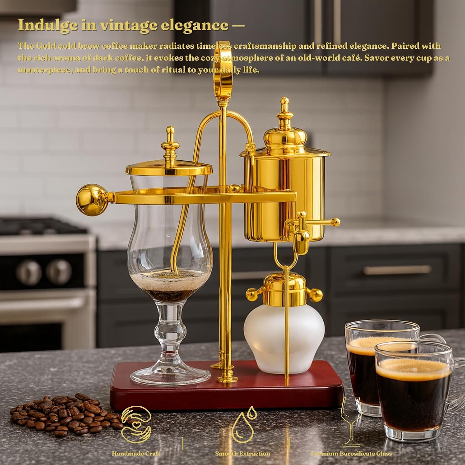 Nispira Belgium Royal Family Balance Syphon Unique Gravity Vintage Coffee Maker Vacuum Brewing System Gold 500 ml