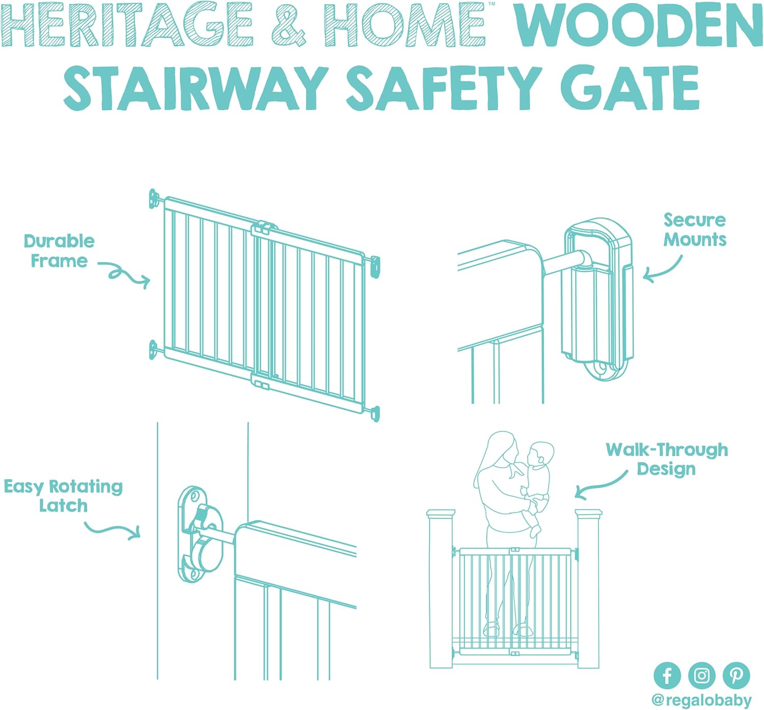 Regalo Safety 36" Extra Tall Baby Gate for Top of Stairs & Dooways