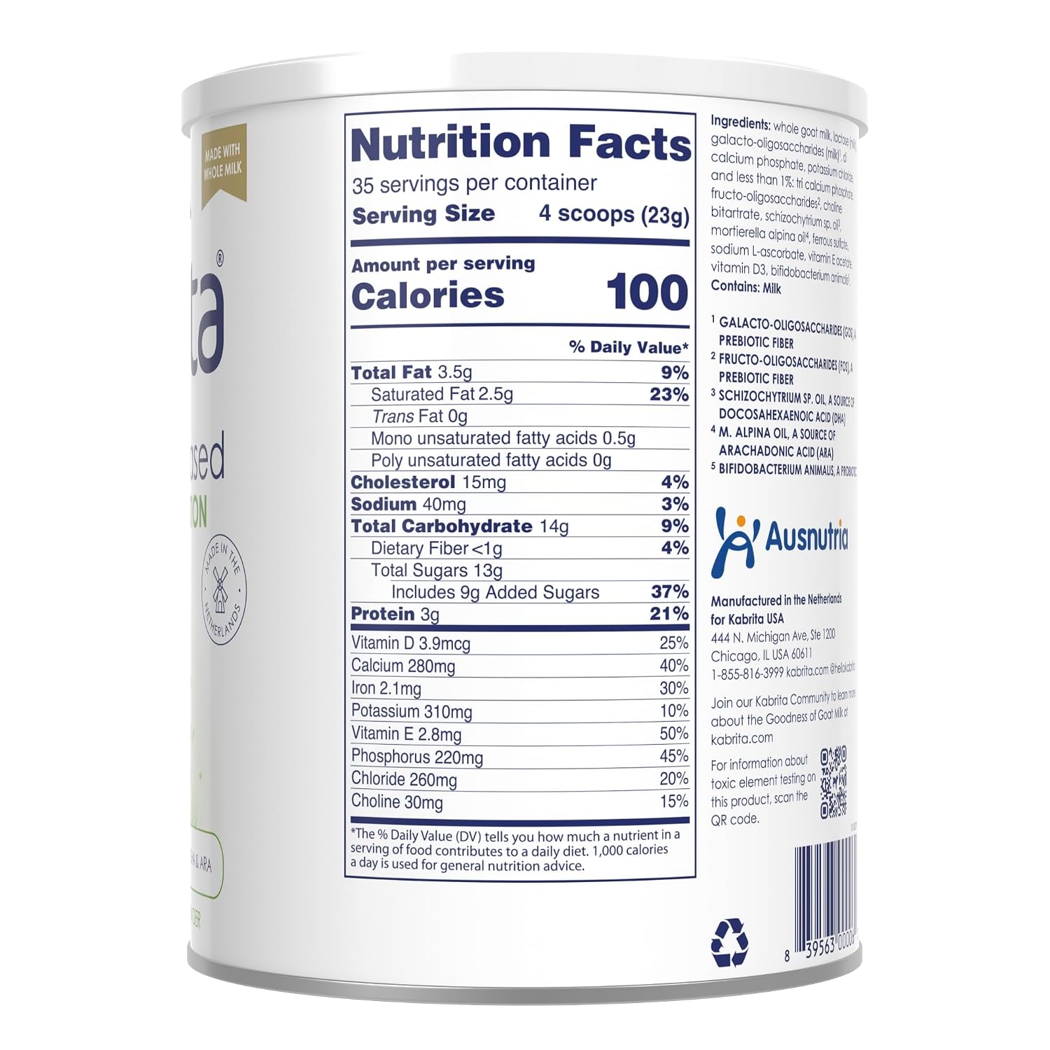 Kabrita Goat Milk Toddler Drink, Clean Label Certified, Gentle, 28oz | Toddler Nutrition Drink, 12–24 Months, Easy to Digest, Supports Gut Health, Immunity & Brain Development 28oz