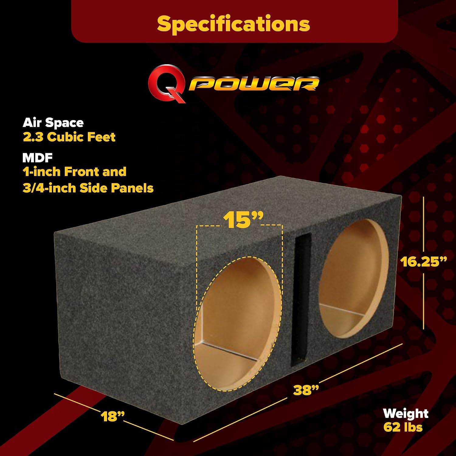QPower QSMBASS15 Dual 15" Carpet Subwoofer Sub Box Sealed Speaker Enclosure