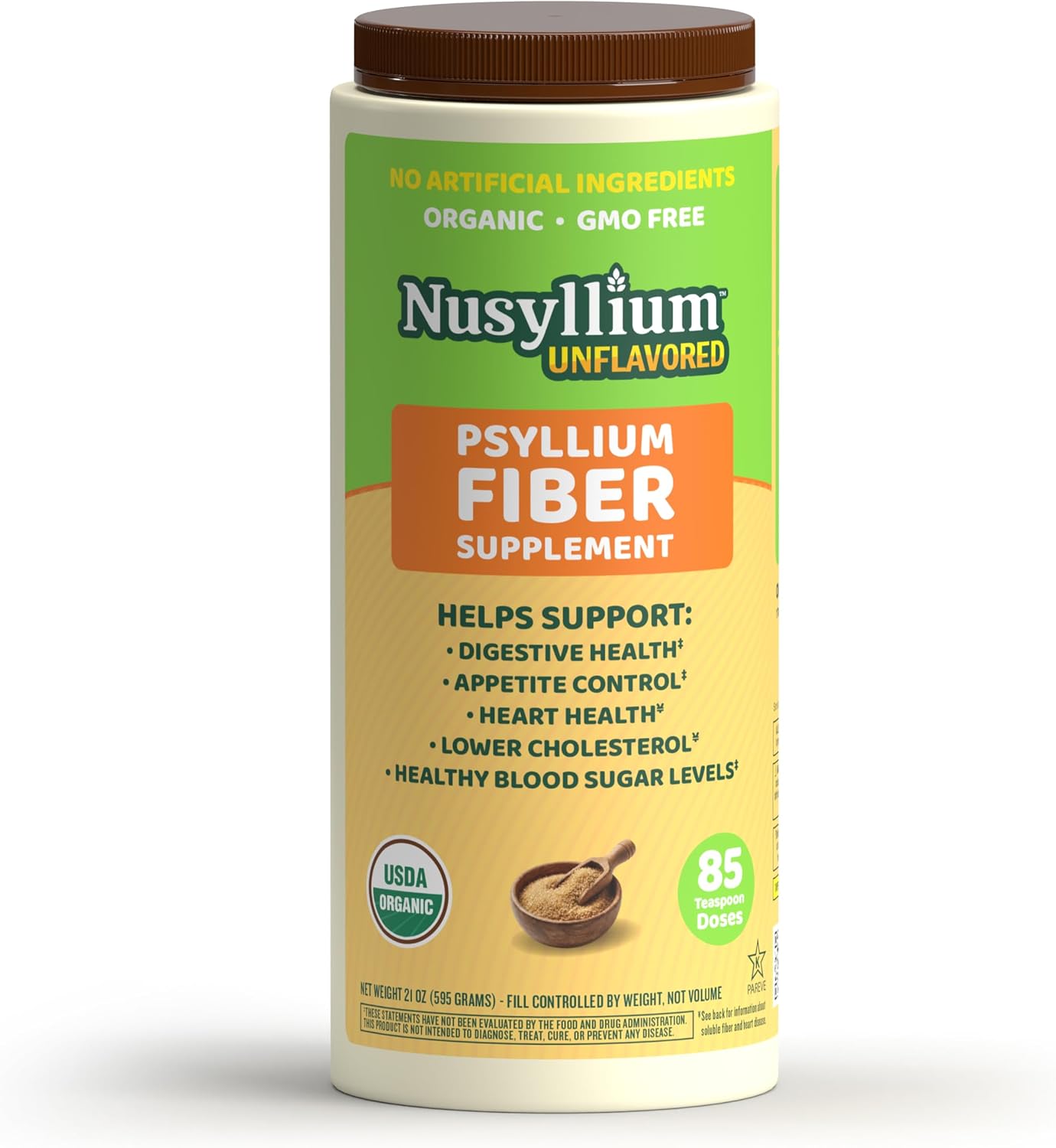 NuSyllium Psyllium Husk Powder USDA Organic, 21 Oz, Dietary Fiber Supplement with Brown Sugar, Helps Promote Digestive Health* Unflavored, 85 Servings