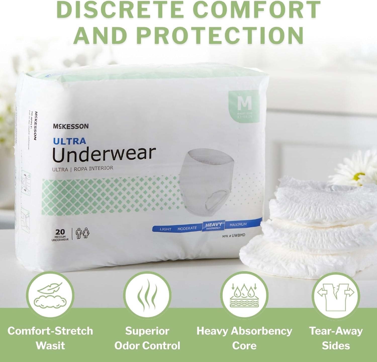 McKesson Ultra Adult Incontinence Underwear, Heavy Absorbency, 44 in, 80 ct | Postpartum and Incontinence Support