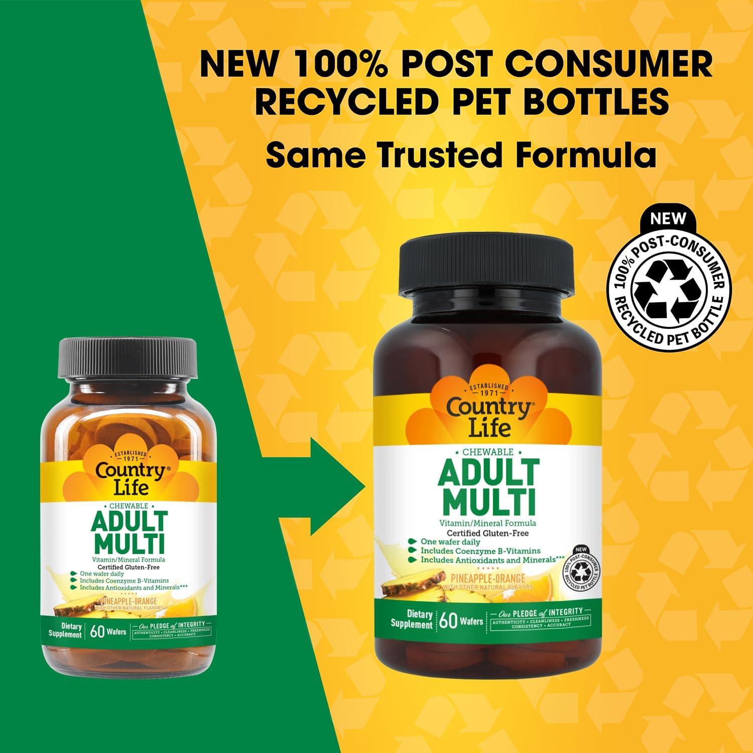 Country Life Adult Chewable Multivitamin, Pineapple Orange, 60 Wafers | 60 servings with coenzyme B vitamins