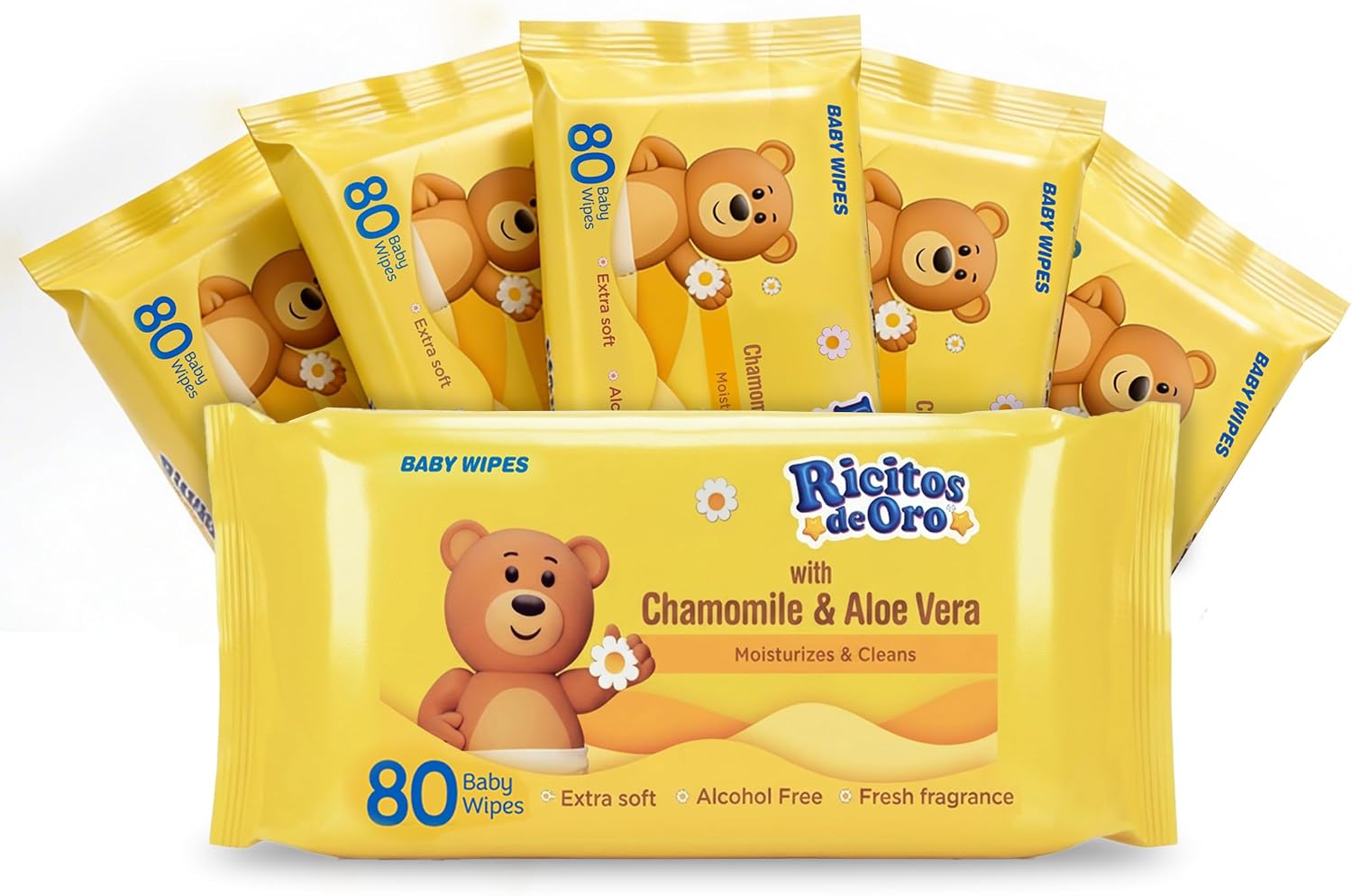Ricitos de Oro Baby Wipes | Chamomile & Aloe Vera | 80 ct | 6-Pack