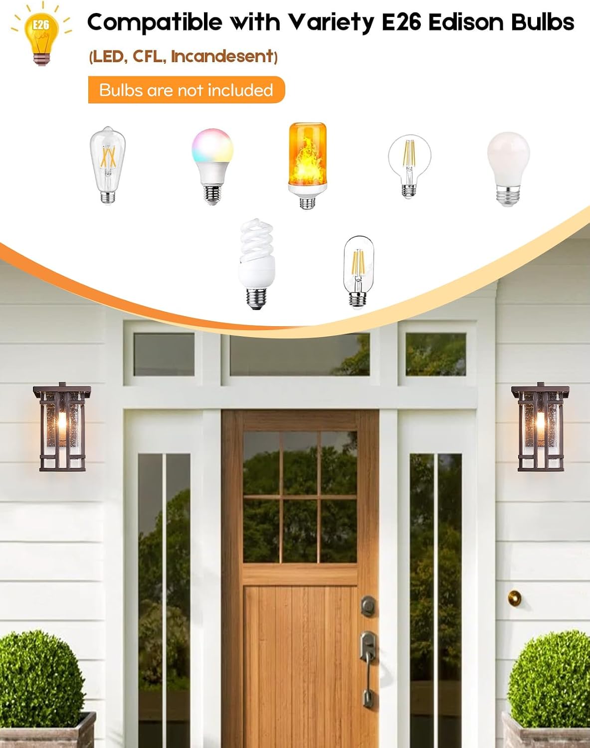 Rustic Dusk to Dawn Outdoor Wall Light Fixture 13.8"H Waterproof Exterior Wall Sconces Black Metal with Seeded Glass Sensor Outdoor Wall Lantern for