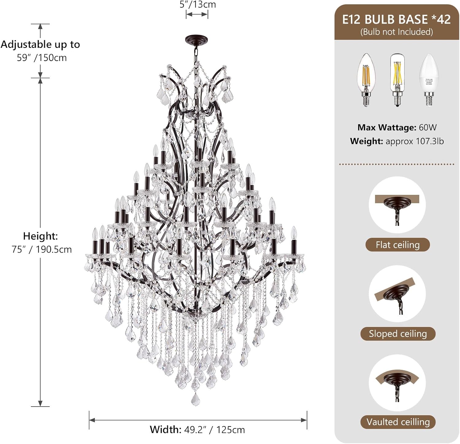 42 Lights Large Crystal Chandeliers for High Ceilings Maria Theresa Chandelier Light Fixture Heavy Vintage Chandelier for Foyer Hallway Entryway