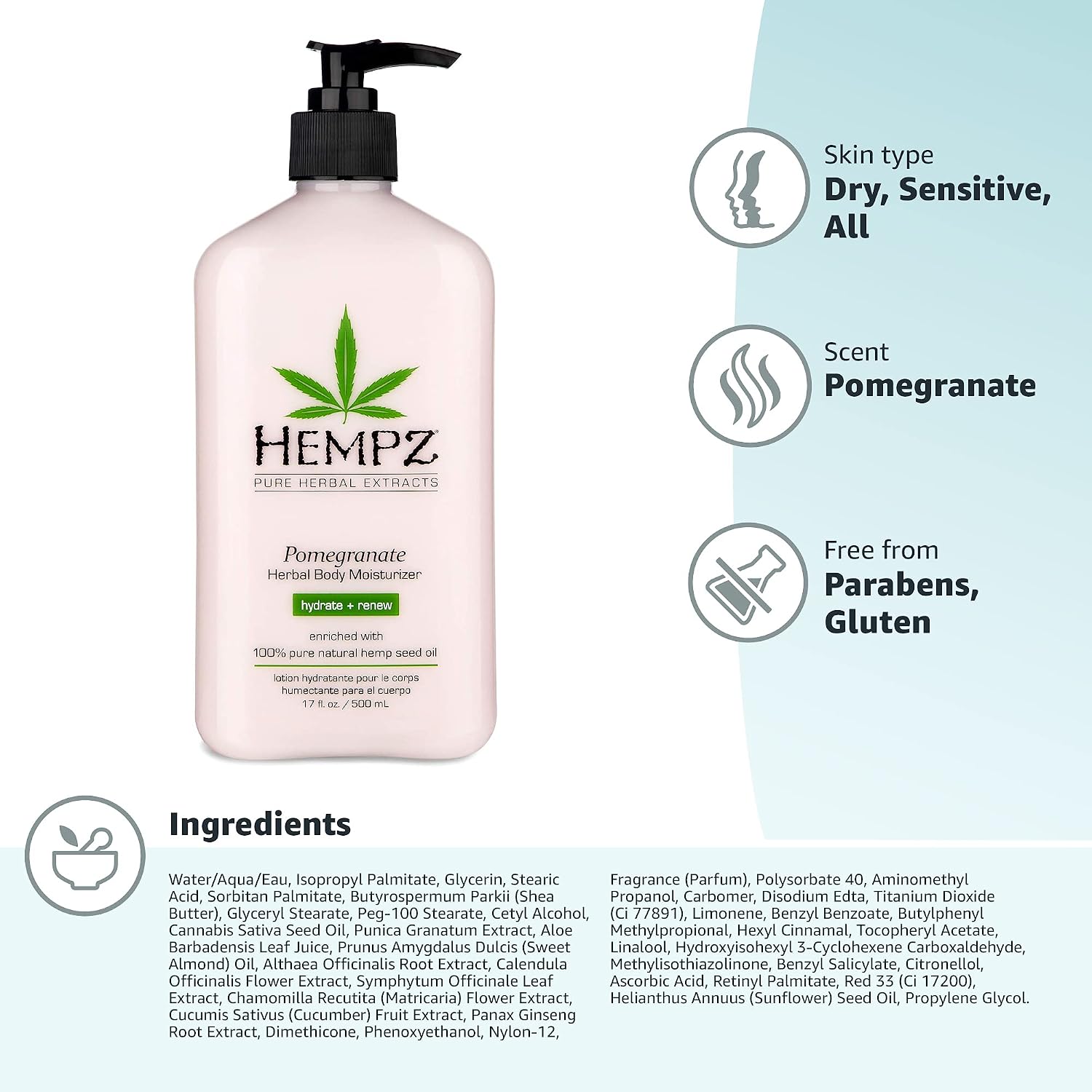 HEMPZ Body Lotion - Sweet Pineapple and Honey Melon - Daily Moisturizing Cream - 17oz