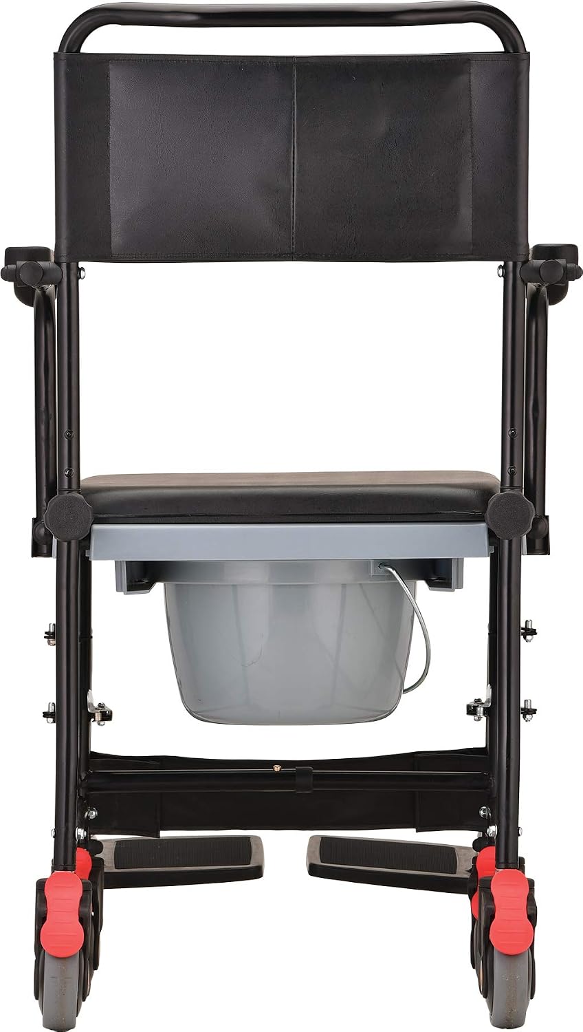 NOVA Medical Products Drop Arm (for Easy User Transfer) Transport Chair Commode, Rolling with Locking Wheels & Removable Padded Seat