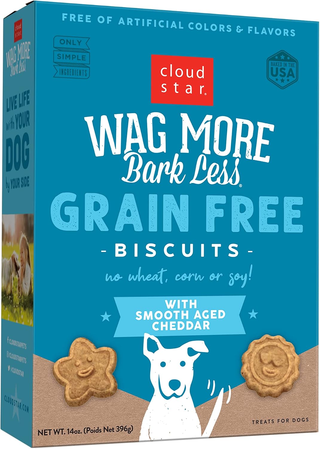 Cloud Star Wag More Bark Less - Dog Treats - Crunchy Biscuits - Grain Free Cheddar Cheese - 14 oz Box