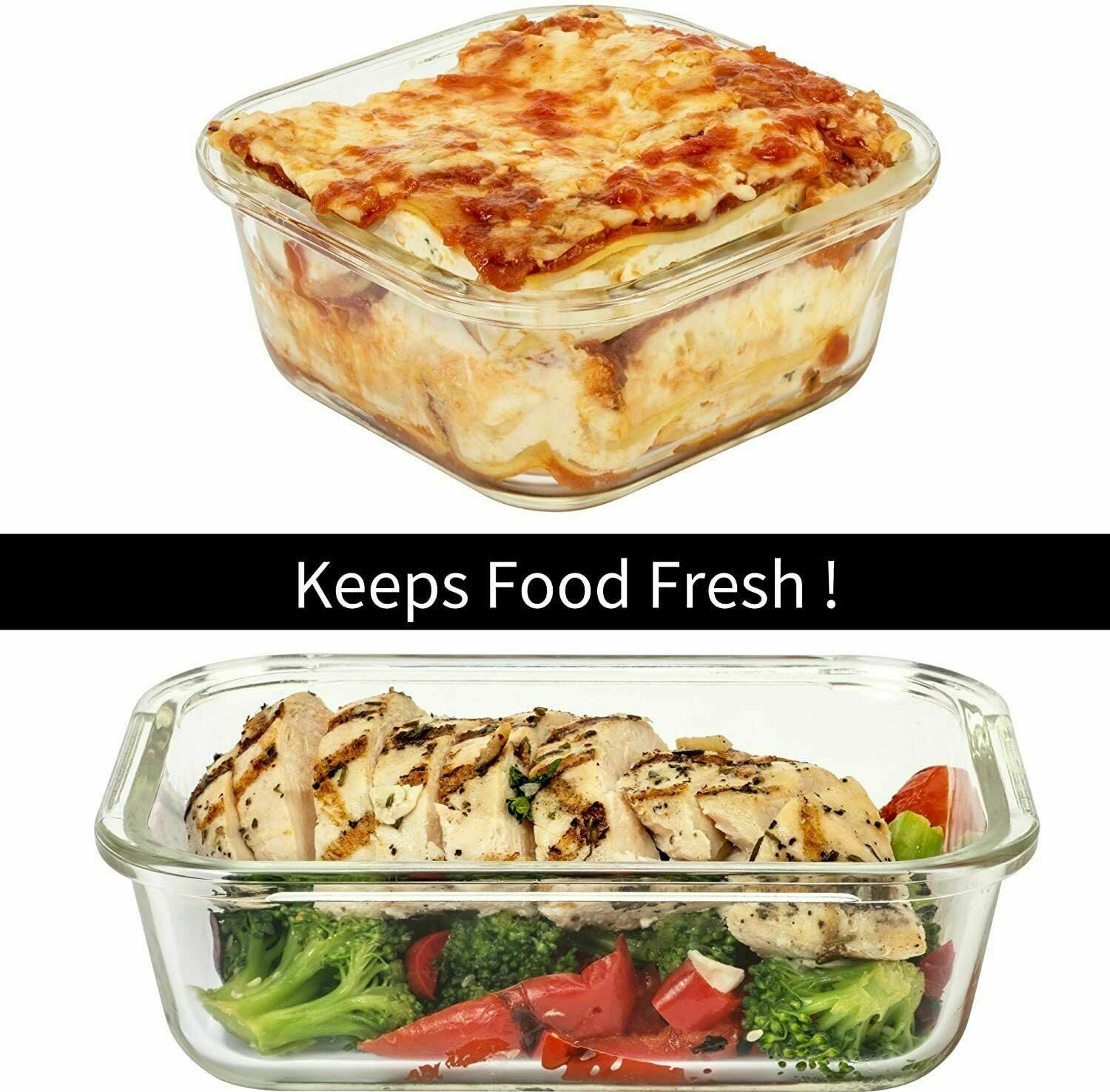 Razab 24 Pc Airtight Glass Food Storage Containers - Glass Meal Prep Containers - Freezer to Oven Safe - Steam Release Valve BPA Free - Airtight