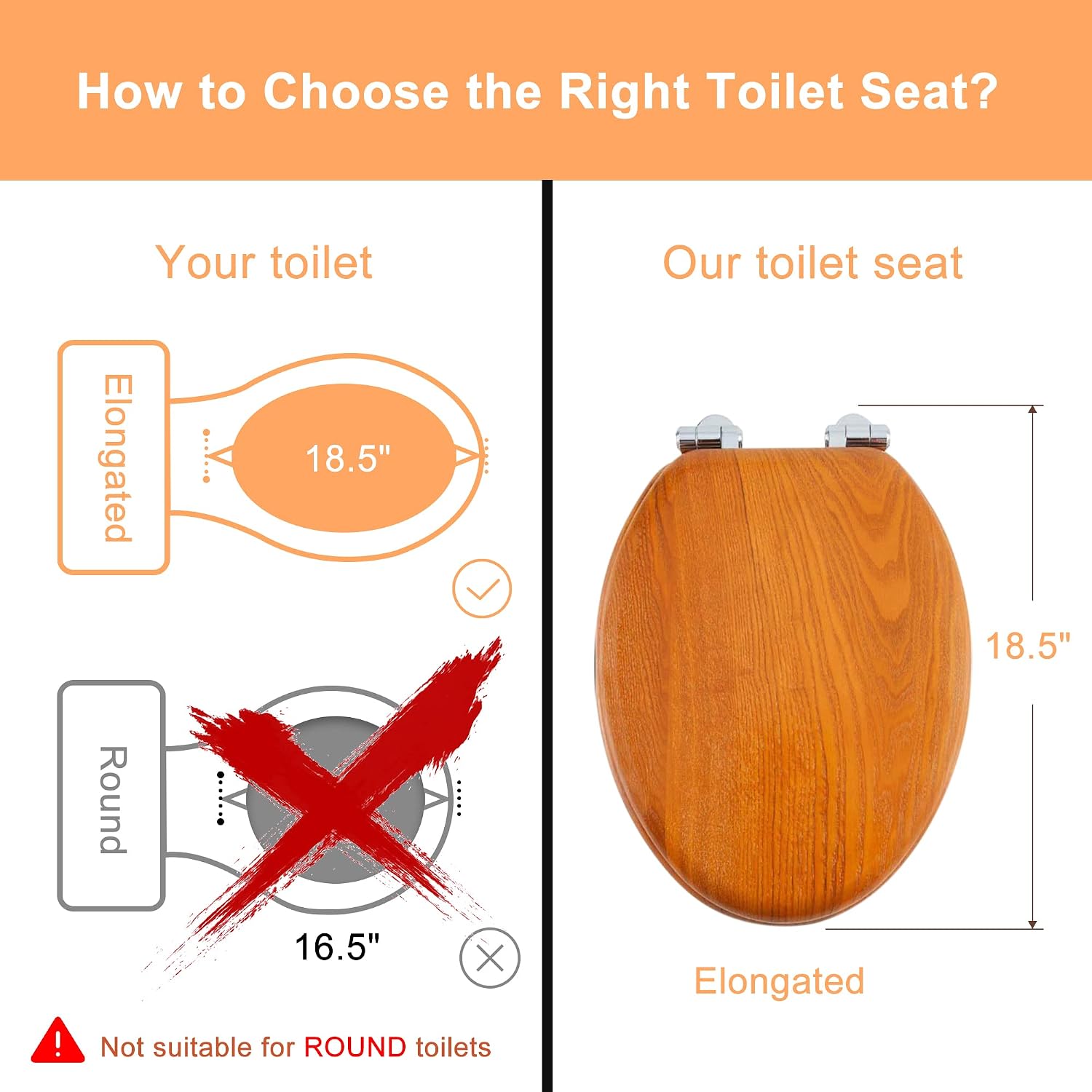 Angel Shield Toilet Seat with Zinc Alloy Hinges Quiet-Close Quick-Release Wood Molded UV Lid Easy Clean(Elongated,Black)