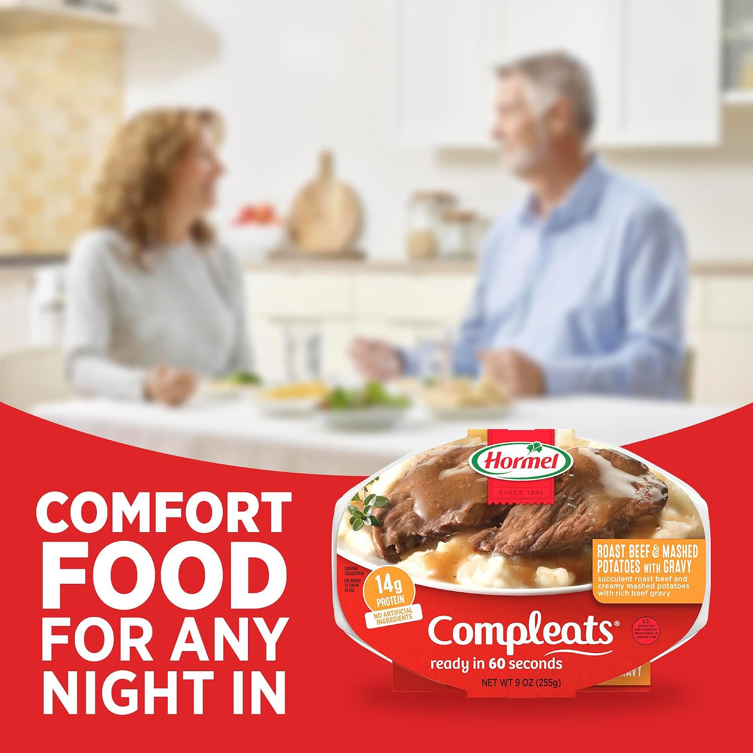 HORMEL COMPLEATS Tender Beef With Mashed Potatoes & Gravy Microwave Tray, 9 oz. (6 Pack) | Heat and Eat, Microwave Meals, Prepared Foods