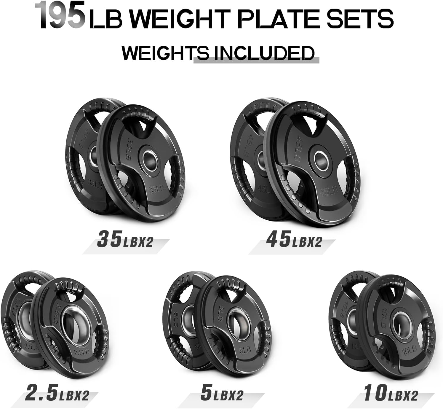 RitFit Olympic Rubber Grip Weight Plates, 2-Inch Barbell Set
