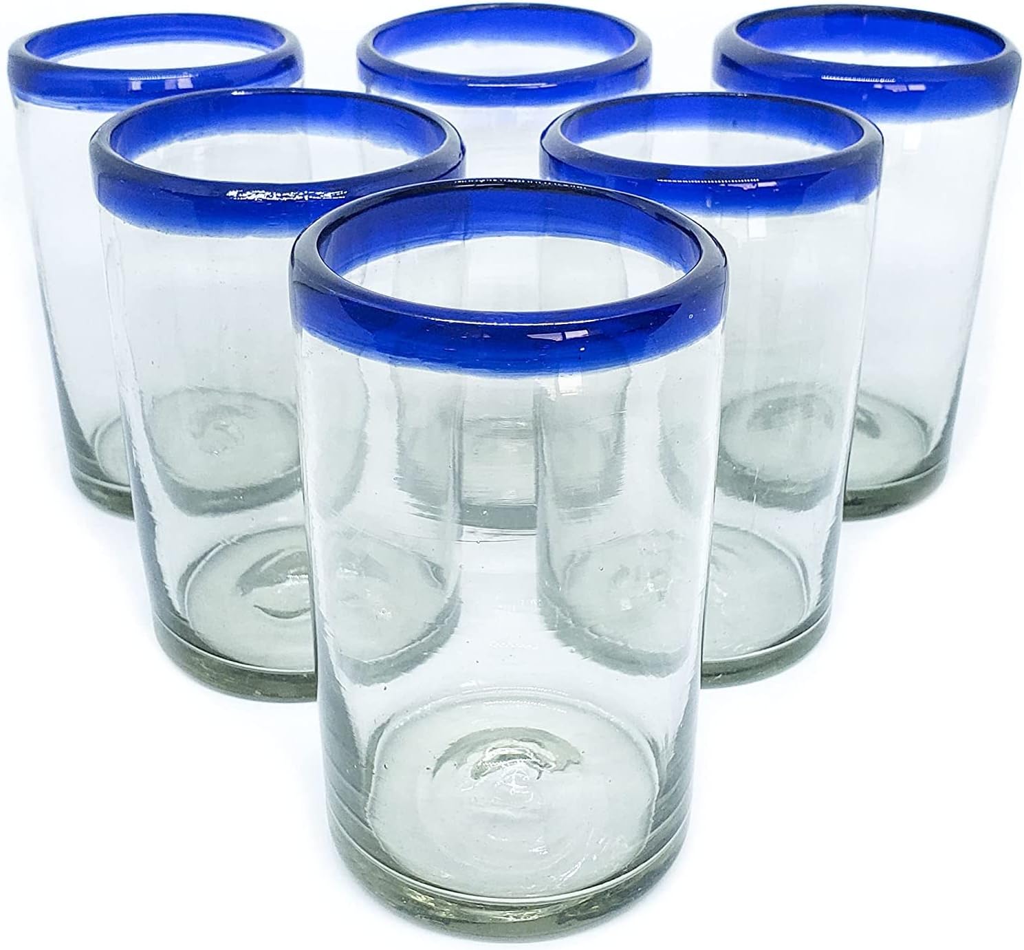Cobalt Blue Rim 120 oz Pitcher and 6 Drinking Glasses set, Recycled Glass, Lead-free, Toxin-Free (Pitcher & Glasses)