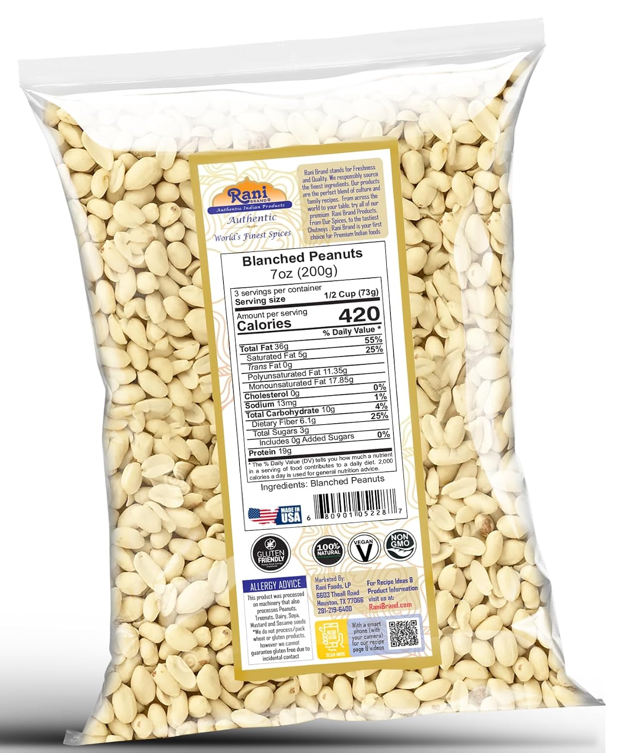 Rani Peanuts, Raw Whole With Skin (uncooked, unsalted) 14oz (400g) ~ All Natural | Vegan | Kosher | Gluten Friendly | Fresh Product of USA ~ Spanish Grade Groundnut/Red-skin