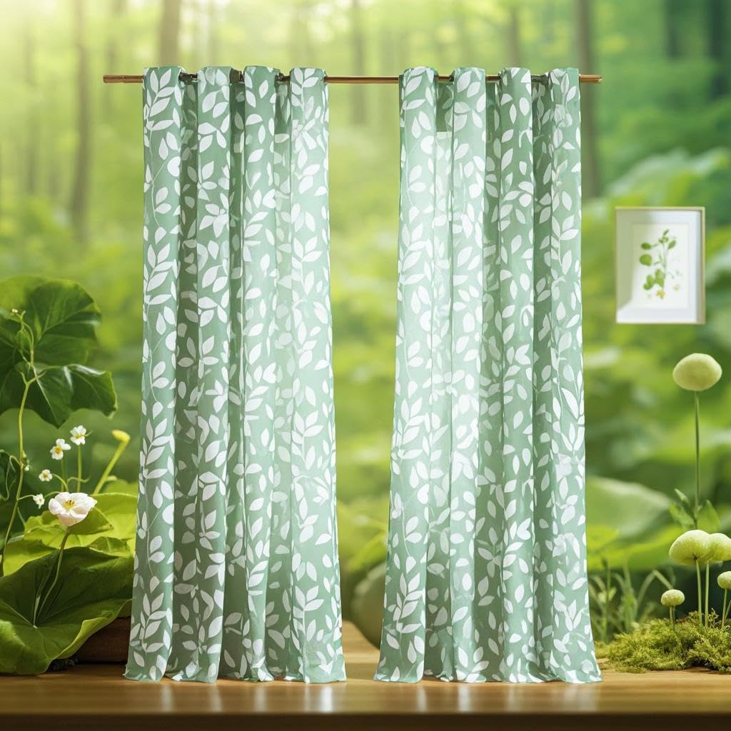 Leaf Semi Sheer Curtains for Bedroom Living Room 52x72" Taupe White Print 2