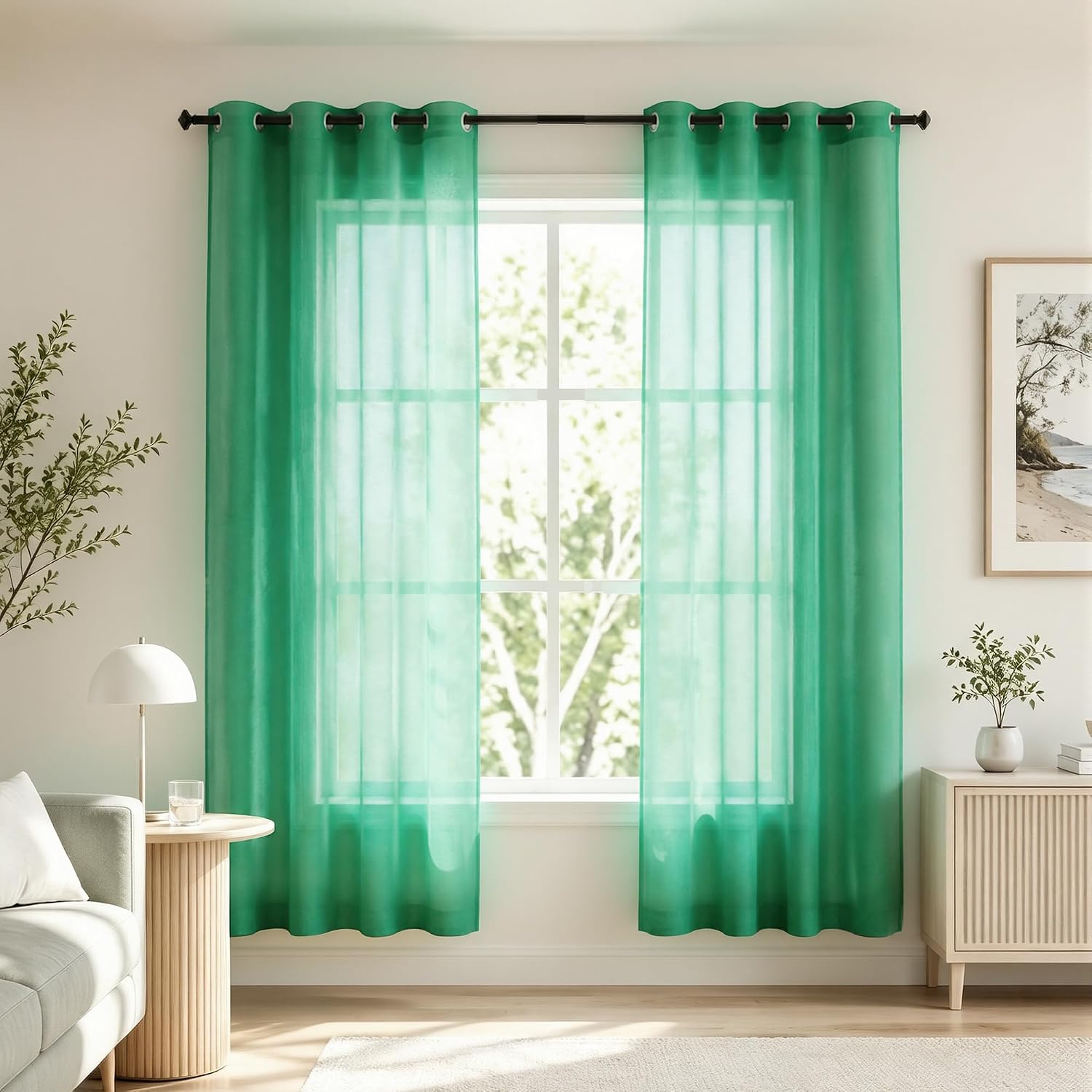 KOUFALL White Sheer Curtains 72 Inches Long for Bedroom Set of 2 Panels Grommet Faux Linen Window Voile Semi Baisc Decorative Sheer Curtains for