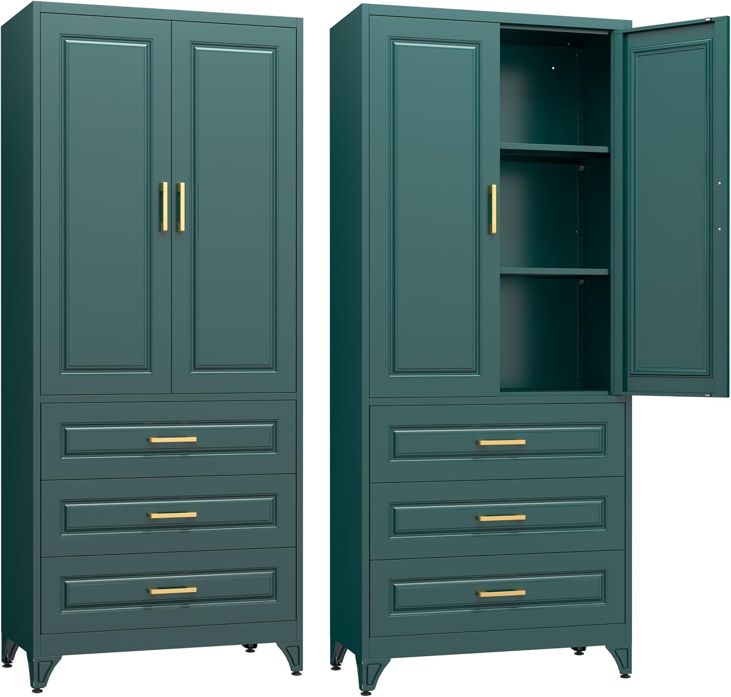 Steeloong 71"Metal Pantry Storage Cabinet with Doors & 4 Adjustable Shelves | Kitchen Pantry Cabinet,White Kitchen Cabinet with 2 Gold Handles,Tall Cabinet for Livingroom,Pantry, Bathroom,Kitchen