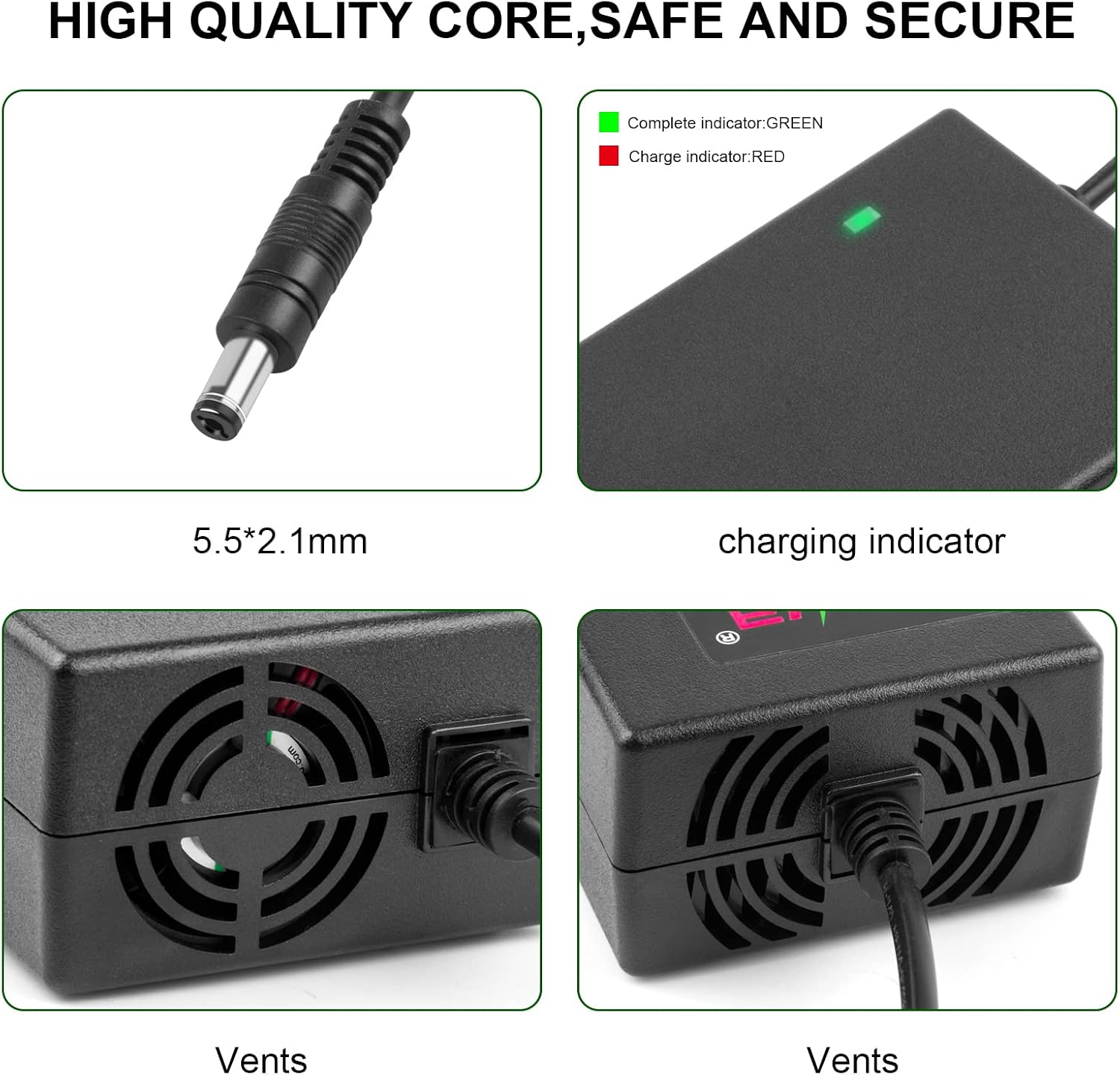 36V 1.8A Female 3-Pin XLR Lead Acid Battery Charger with 3-Prong Inline Power Supply Cord for 36V Boreem Jia, Minimoto, Rad2Go, Electric Scooter, ATV