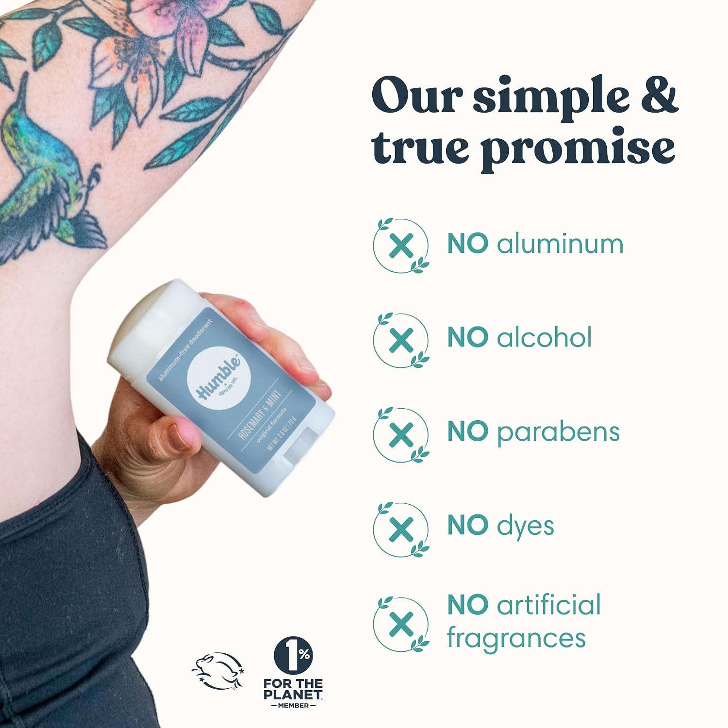 Humble Aluminum-Free Deodorant, Simply Unscented - 1 Pack | Baking Soda-Free, Clean, Fresh, Natural, Essential Oils, Sensitive Skin, Long-Lasting Odor Control, Cruelty-Free, Men & Women