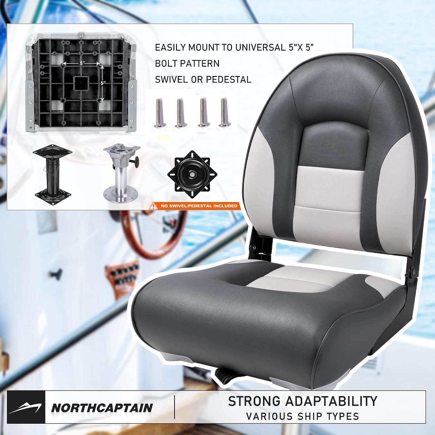 NORTHCAPTAIN Deluxe A Pair of Marine High Back Folding Boat Chair Fishing Boat Seat, for Fishing, Bass/Jon/Pontoon Boat Chairs