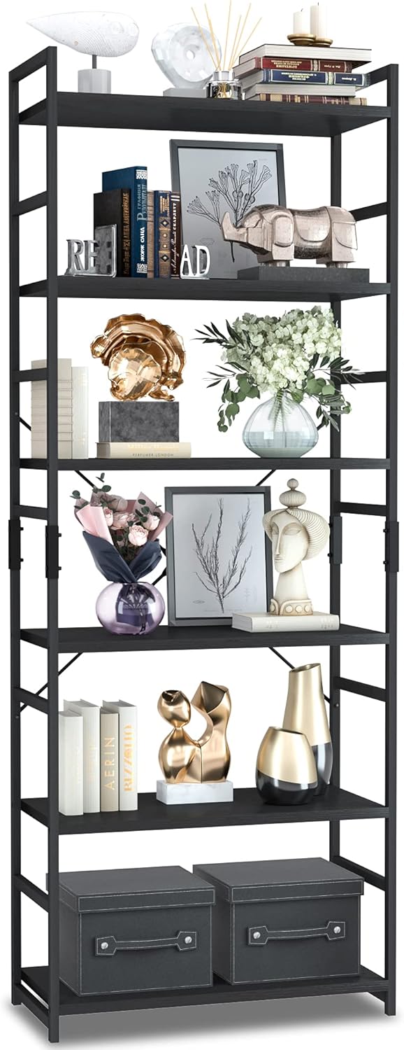 NUMENN 5 Tier Bookshelf, Tall Freestanding Open Storage Bookcase, Vintage