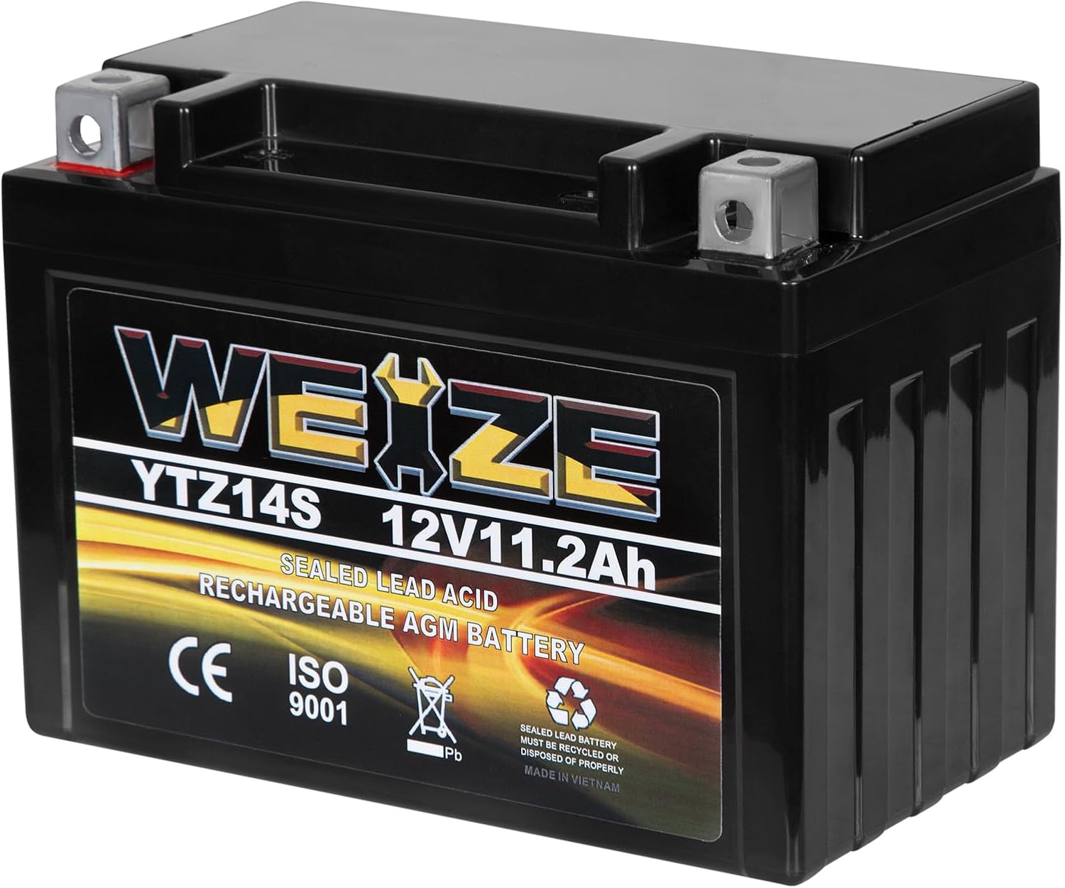 Weize YTX14 BS ATV Battery High Performance - Maintenance Free - Sealed AGM YTX14-BS Motorcycle Battery compatible with Honda Suzuki Kawasaki Yamaha scooter snowmobile