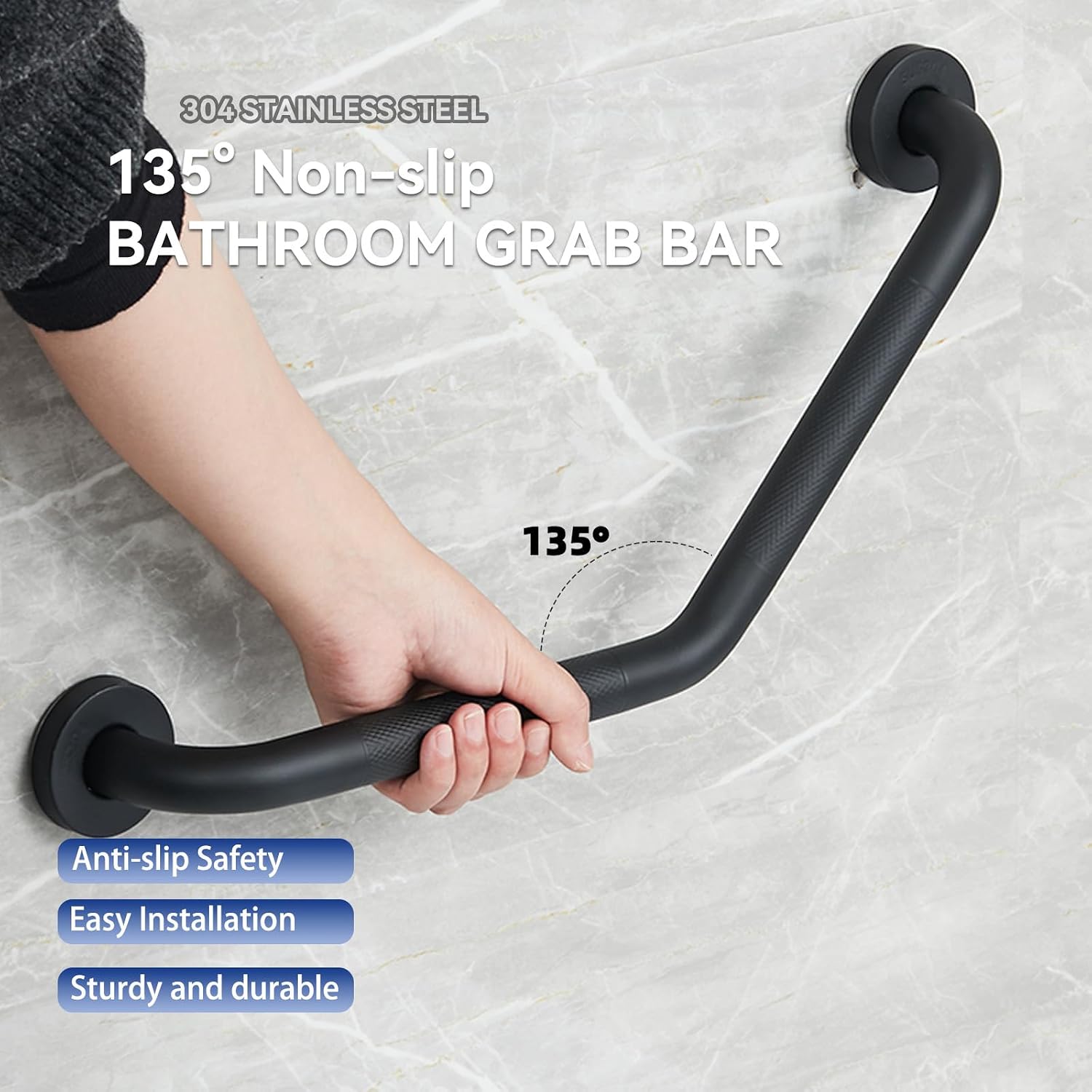 20 Inch Bathroom Grab Bar, Satin Brushed Nickel Angled Grab Bar with Anti-Slip Knurled Grip, Stainless Steel Bath Balance Bar, 1.0" Tube Safety Hand Rail Support, Handicap Elderly Assist Bath Handle