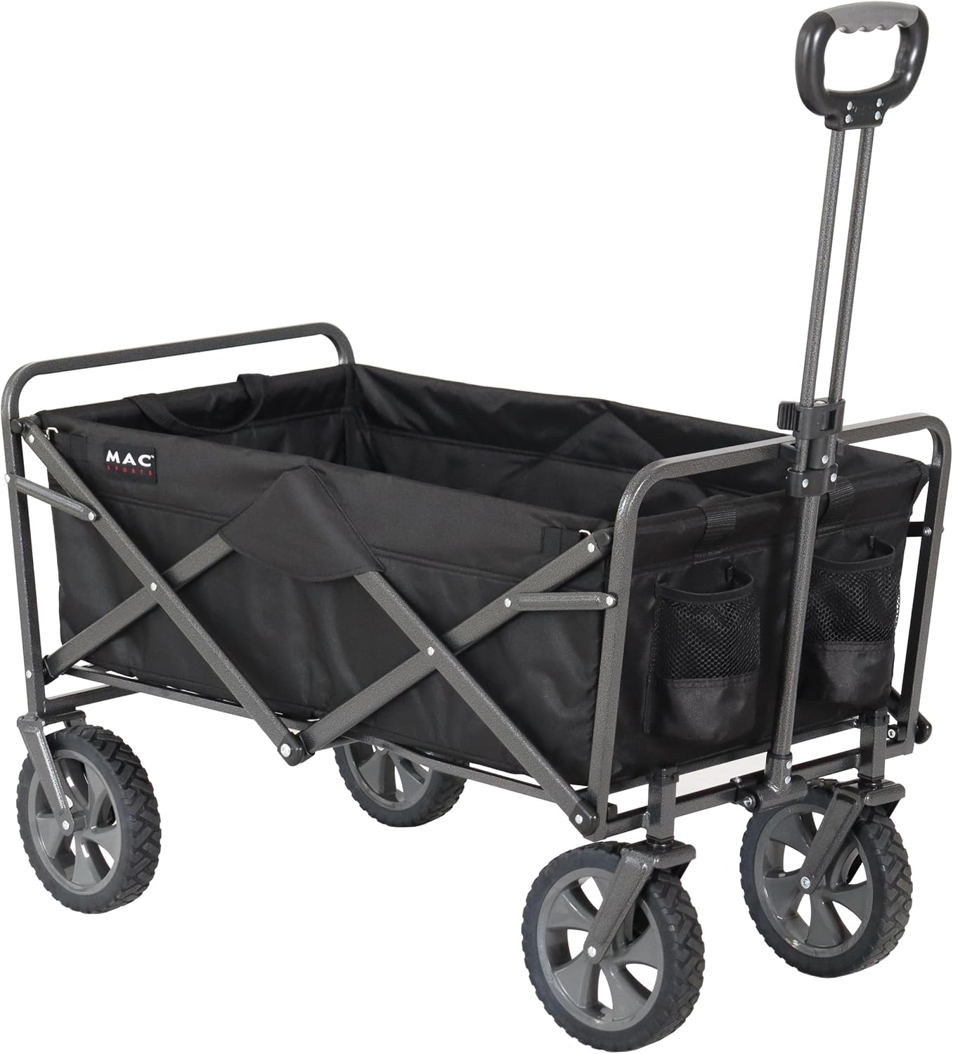 Mac Sports Heavy Duty Steel Frame Collapsible Folding 150 Pound Capacity Outdoor Camping Garden Utility Wagon Yard Cart, Red