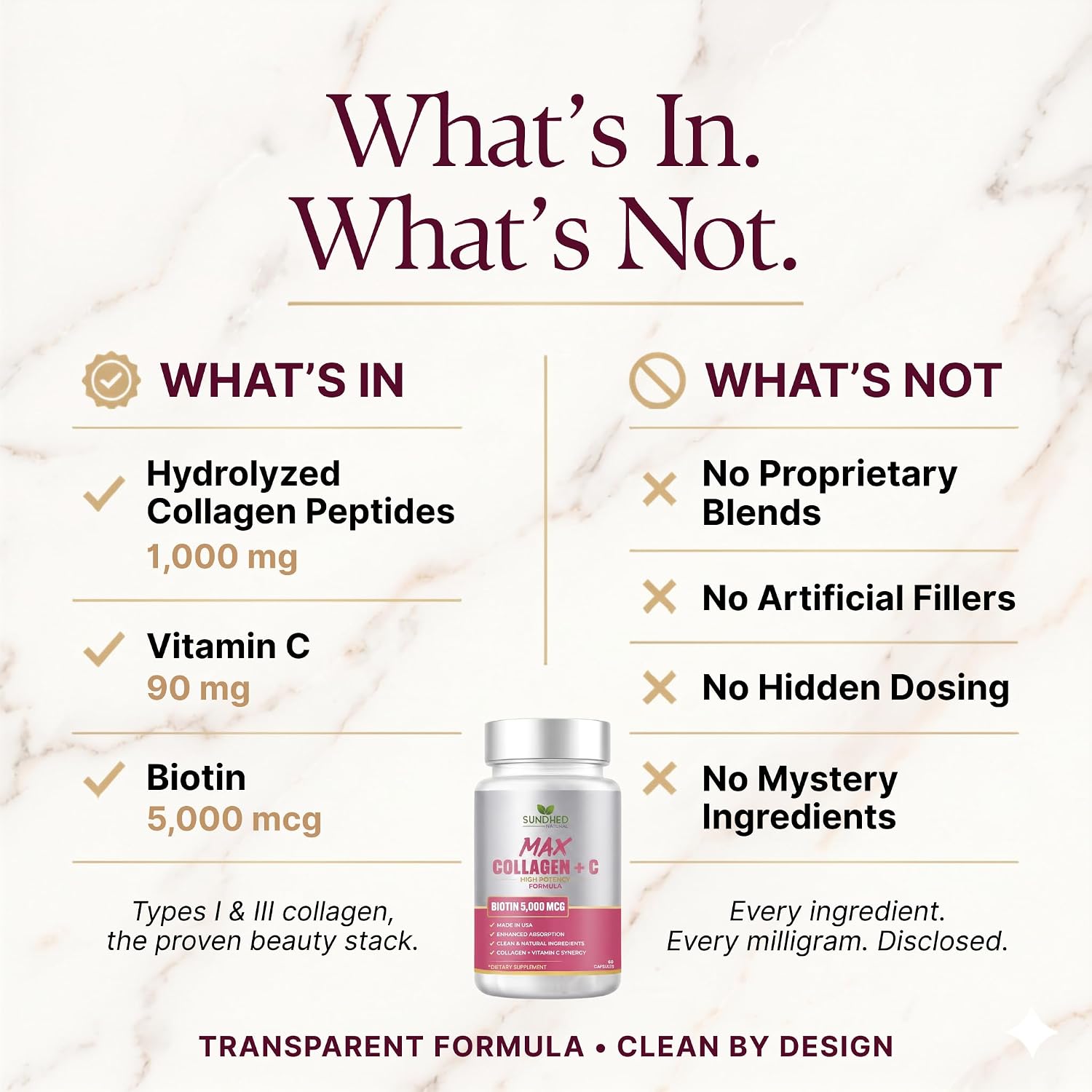 Max Collagen Plus C (60 caps) - All Natural Collagen Capsules with Biotin & Bioperine to Boost Anti Aging Hydration & Skin Firmness - Collagen Pills to Strengthen Bones & Nails