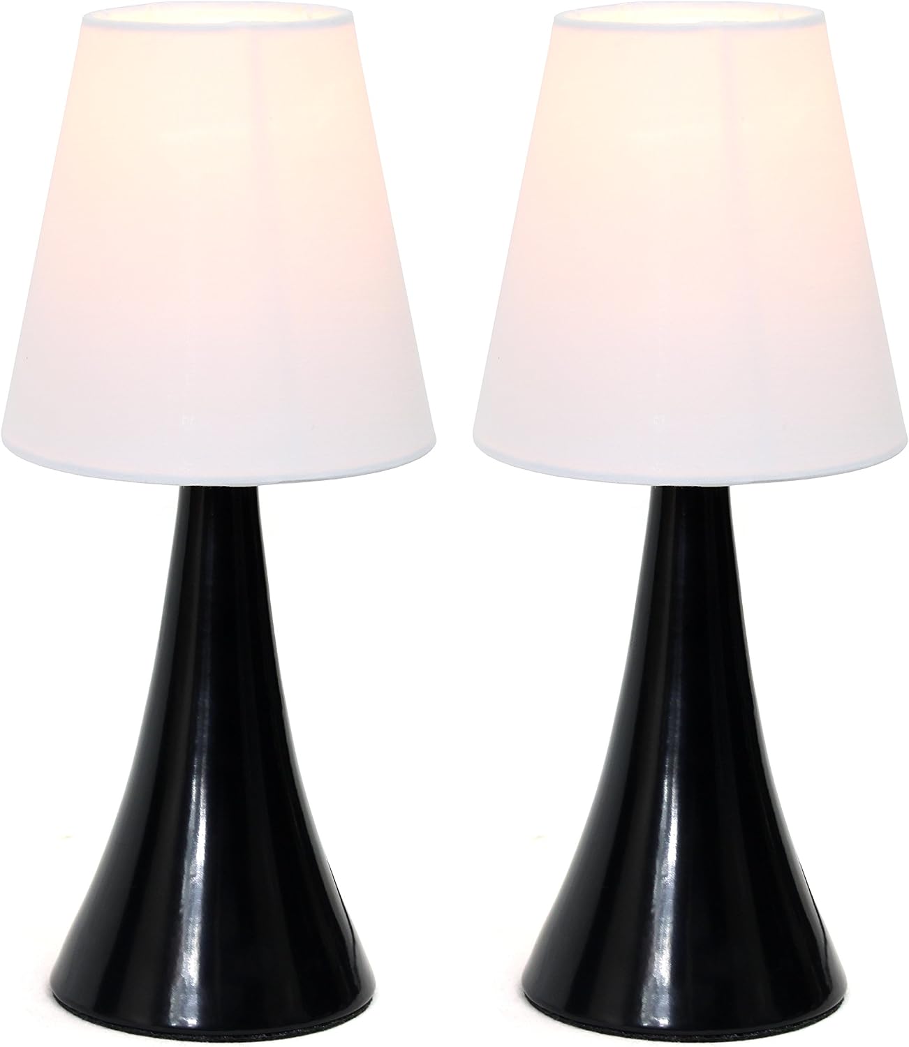 Simple Designs LT2014-WHT-2PK Valencia Brushed Nickel Mini Touch Table Lamps with Fabric Shades, White (Pack of 2)