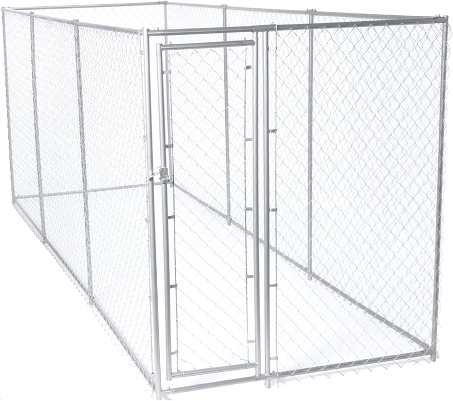 Lucky Dog 10' x 10' x 6' Heavy Duty Outdoor Welded Galvanized Steel Chain Link Dog Kennel Enclosure with 2 Configurations and Latching Door, Silver