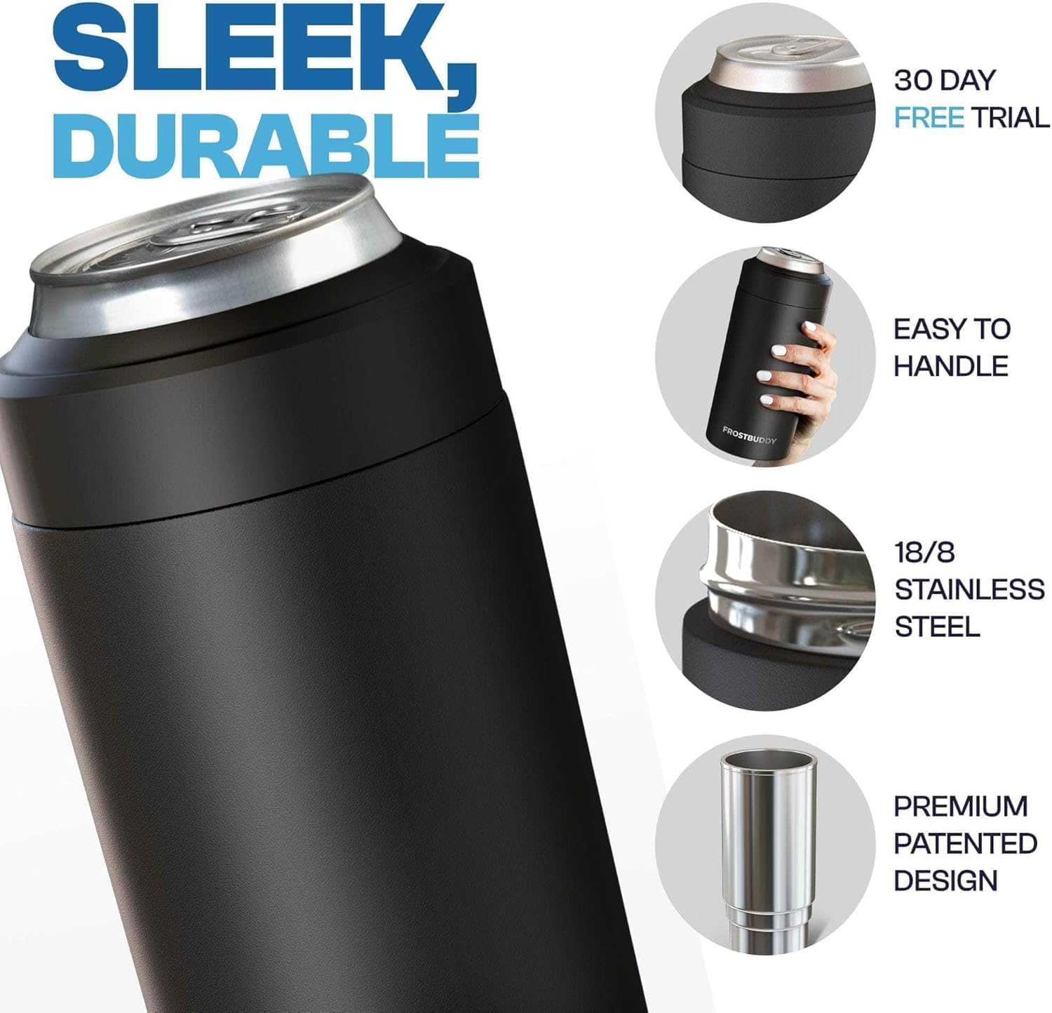 Frost Buddy Universal Can Cooler - Fits Slim Cans, 12 & 16oz (MatteBlack)