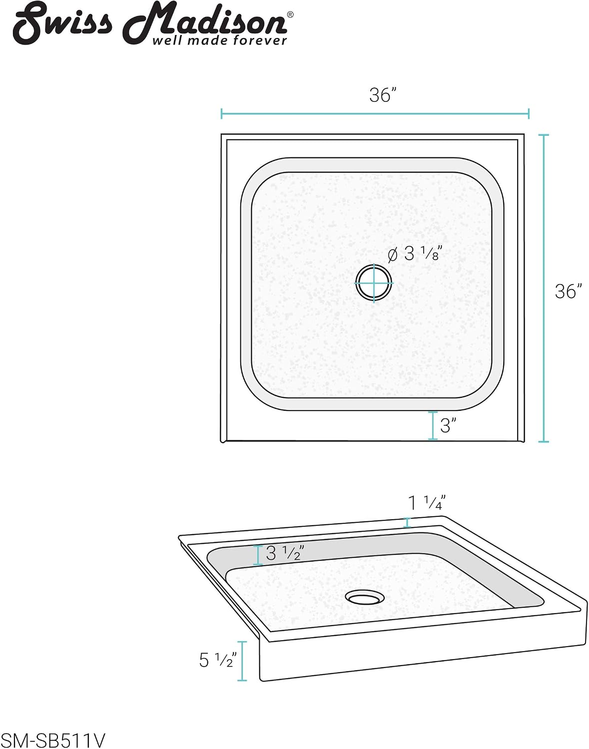 Voltaire 60" x 32" Single-Threshold, Right-Hand Drain, Shower Base in Gray