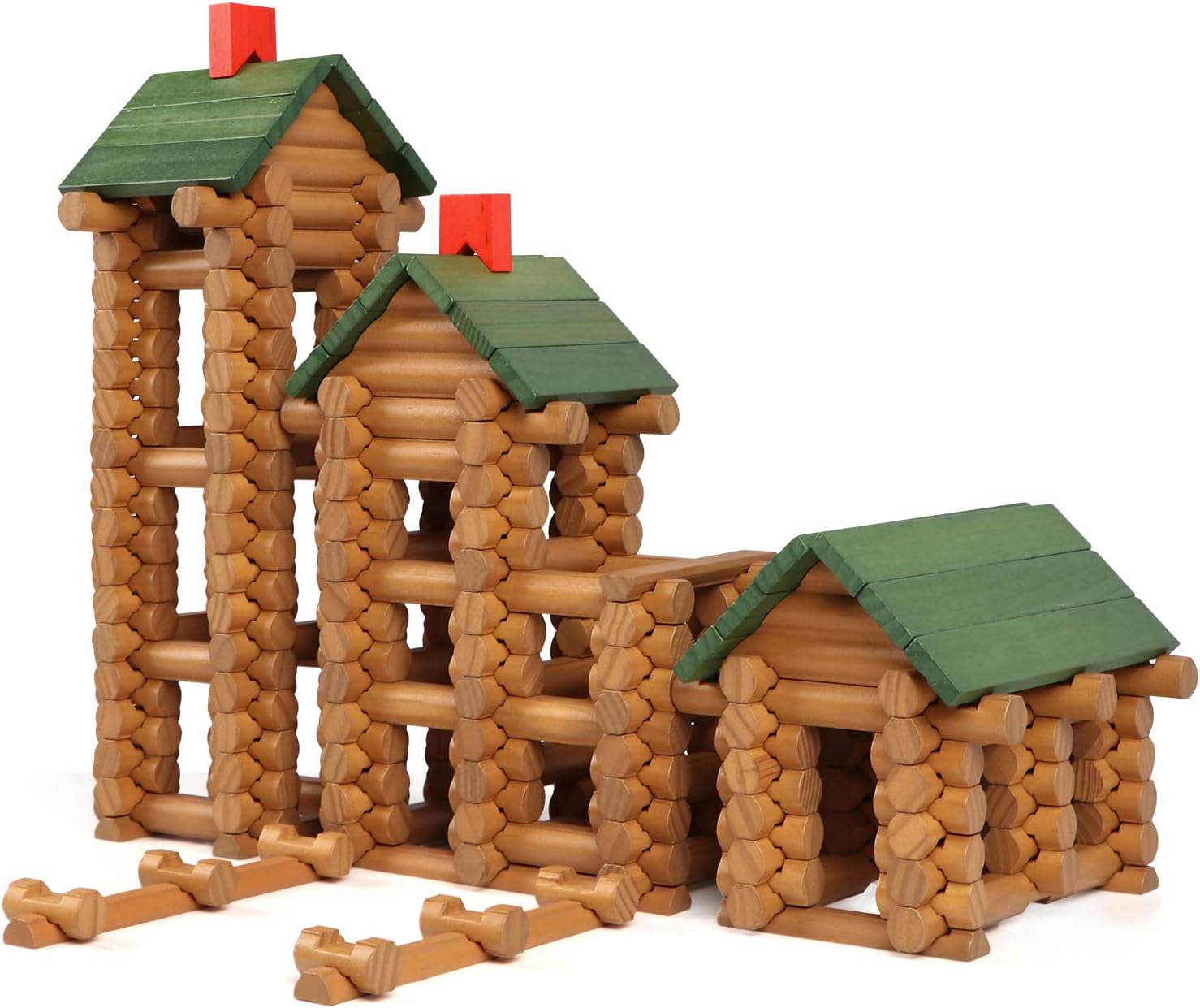 Wondertoys 170 Pieces Wood Logs Set Ages 3+, Classic Building Log Toys for Boy, Creative Construction Engineering Educational Gifts