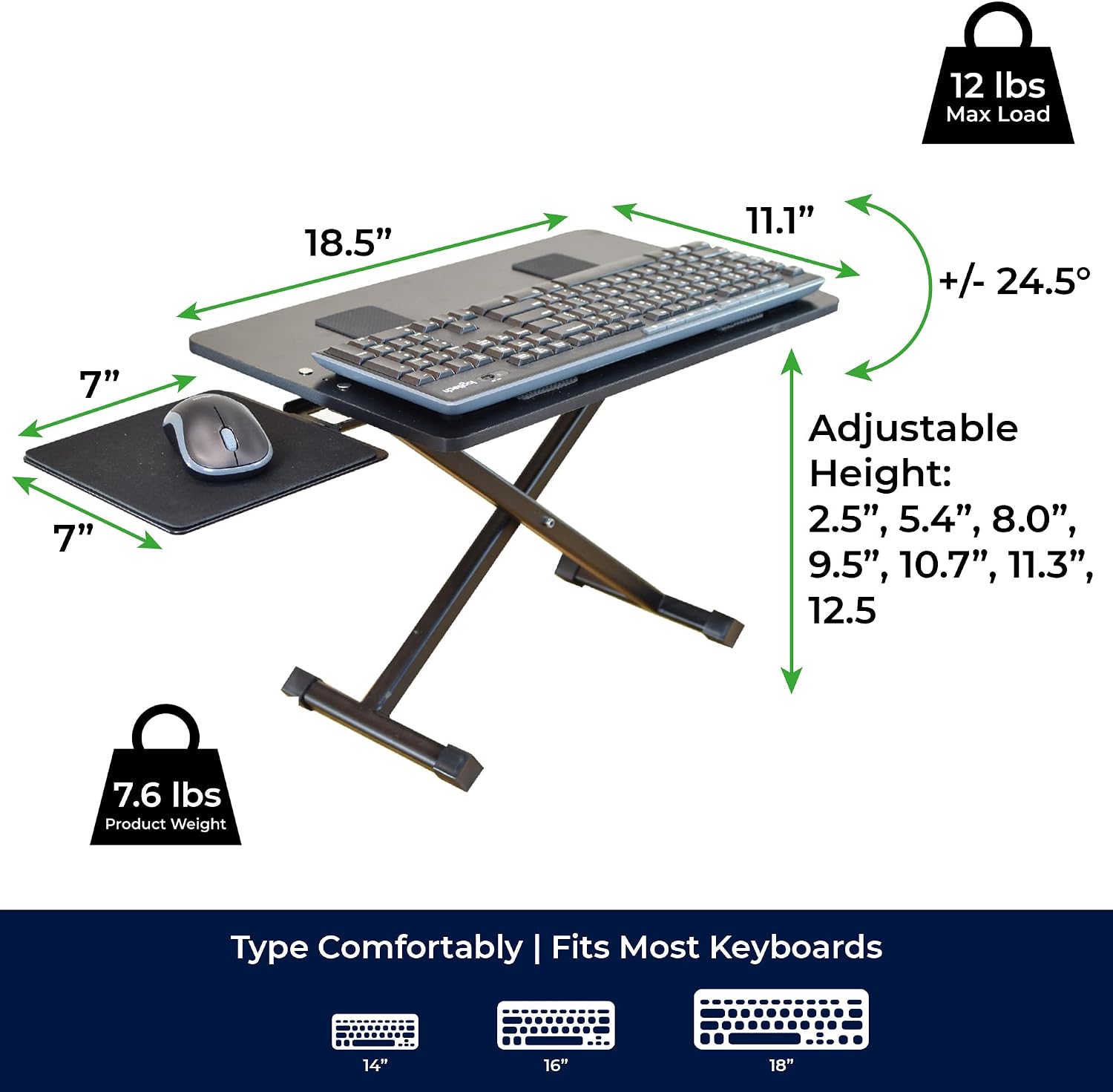 Uncaged Ergonomics KT3 Computer Keyboard Stand & Riser for Desk, Adjustable Raised Wrist Friendly Keyboard Stand Tray & Mouse Stand Lift Negative TIlt