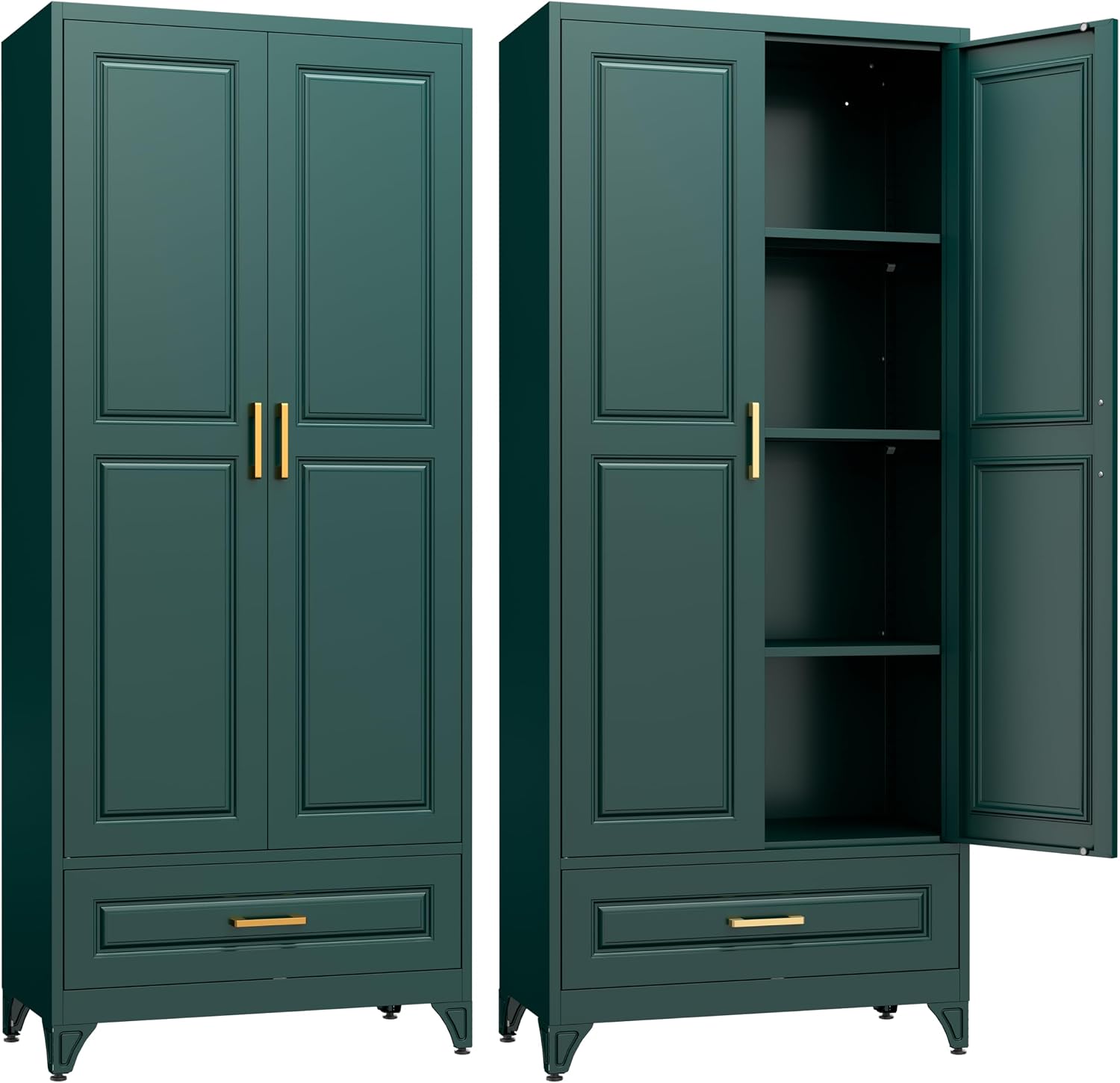 Steeloong 71"Metal Pantry Storage Cabinet with Doors & 4 Adjustable Shelves | Kitchen Pantry Cabinet,White Kitchen Cabinet with 2 Gold Handles,Tall Cabinet for Livingroom,Pantry, Bathroom,Kitchen
