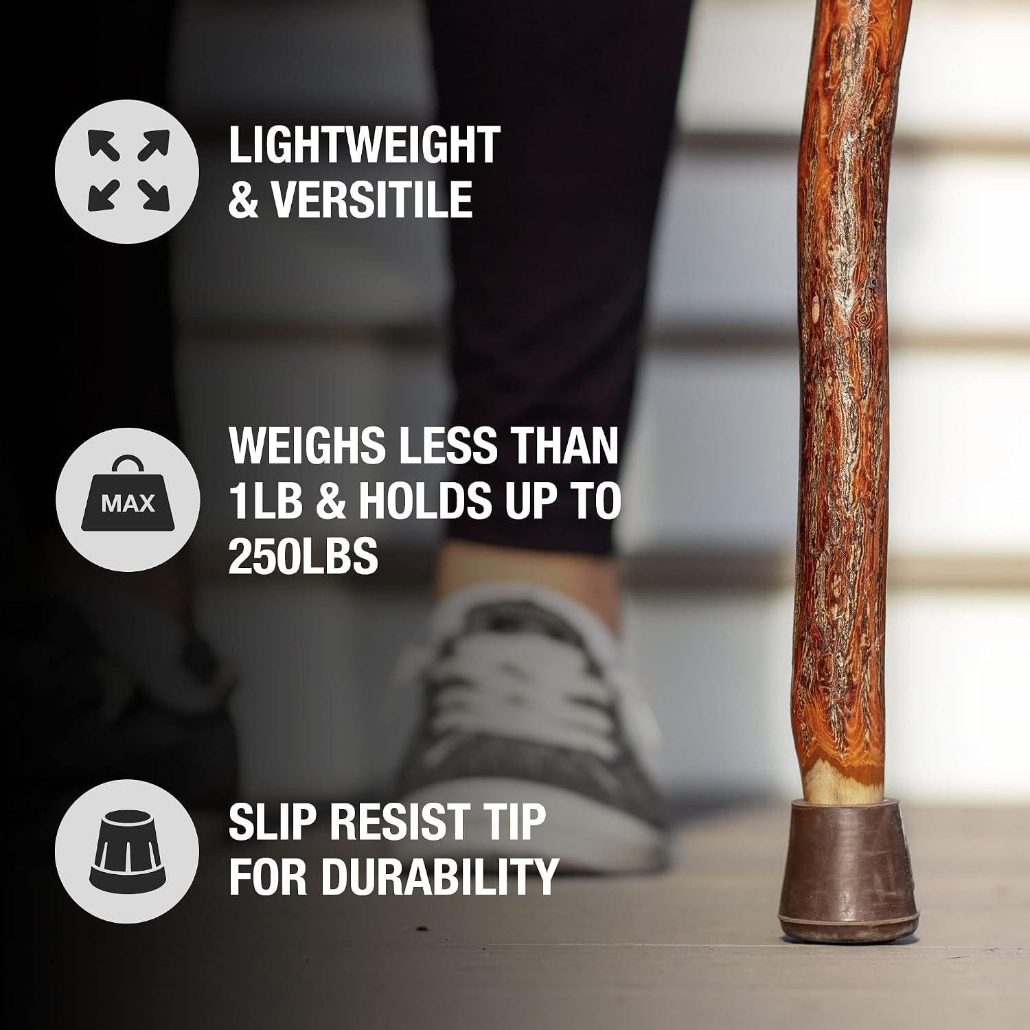 Brazos Rustic Wood Walking Stick, Maple, Traditional Style Handle, for Men & Women, Made in The USA, 55"